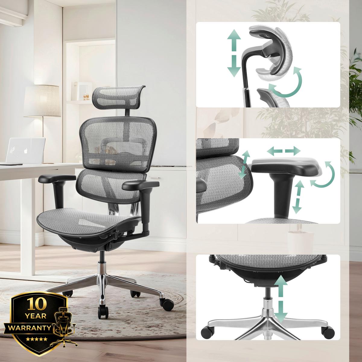 Drehstuhl Ergohuman Ultra Gen Schwarz/Grau B: 65cm - Silberfarben/Schwarz, MODERN, Kunststoff/Textil (65/132/60cm) - MID.YOU