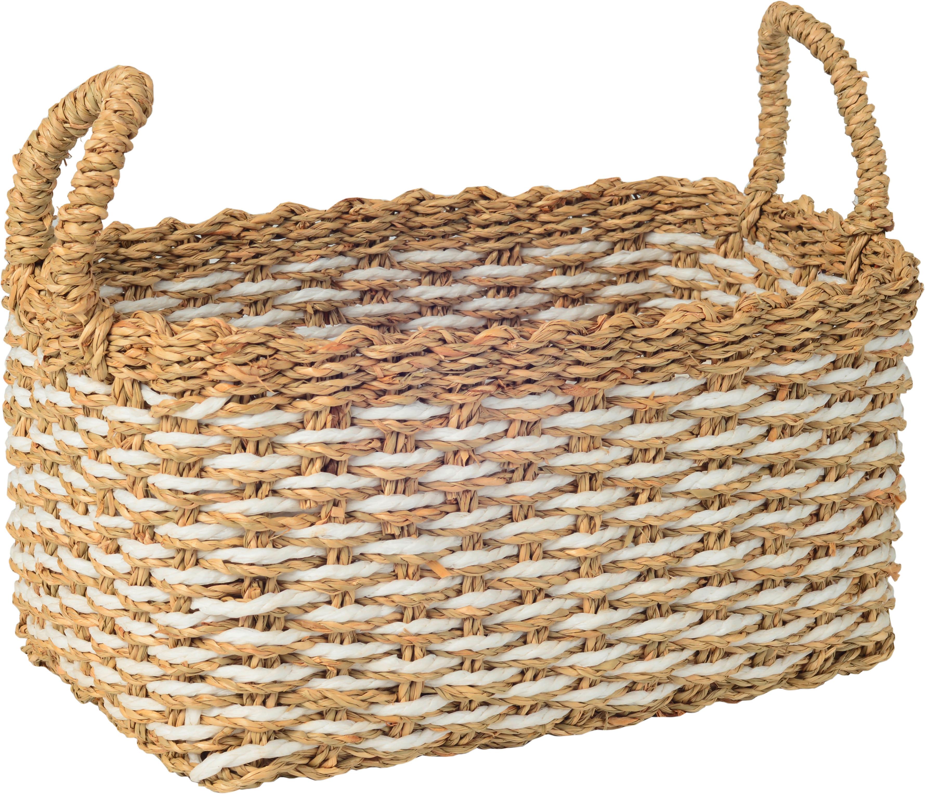 Korb Mario - Naturfarben/Weiß, ROMANTIK / LANDHAUS, Naturmaterialien/Papier (30/20/15-23cm) - Luca Bessoni