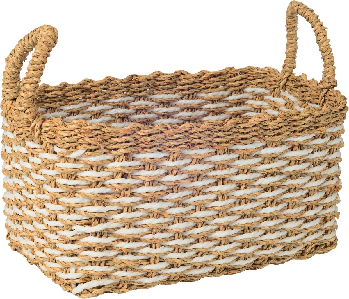 Korb Mario - Naturfarben/Weiß, ROMANTIK / LANDHAUS, Naturmaterialien/Papier (30/20/15-23cm) - Luca Bessoni