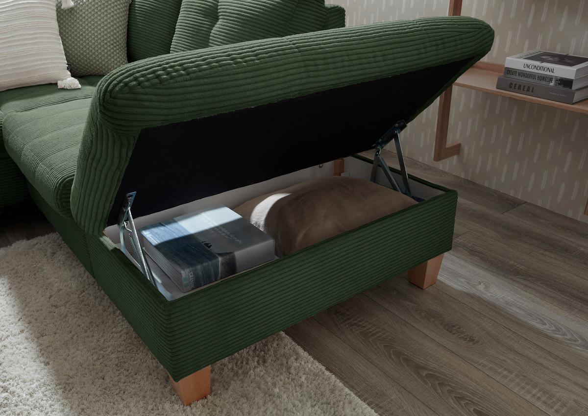 Wohnlandschaft Ascot Dunklegrün U: 170x324x220 Cm - Dunkelgrün/Eichefarben, KONVENTIONELL, Textil (170/324/220cm) - MID.YOU