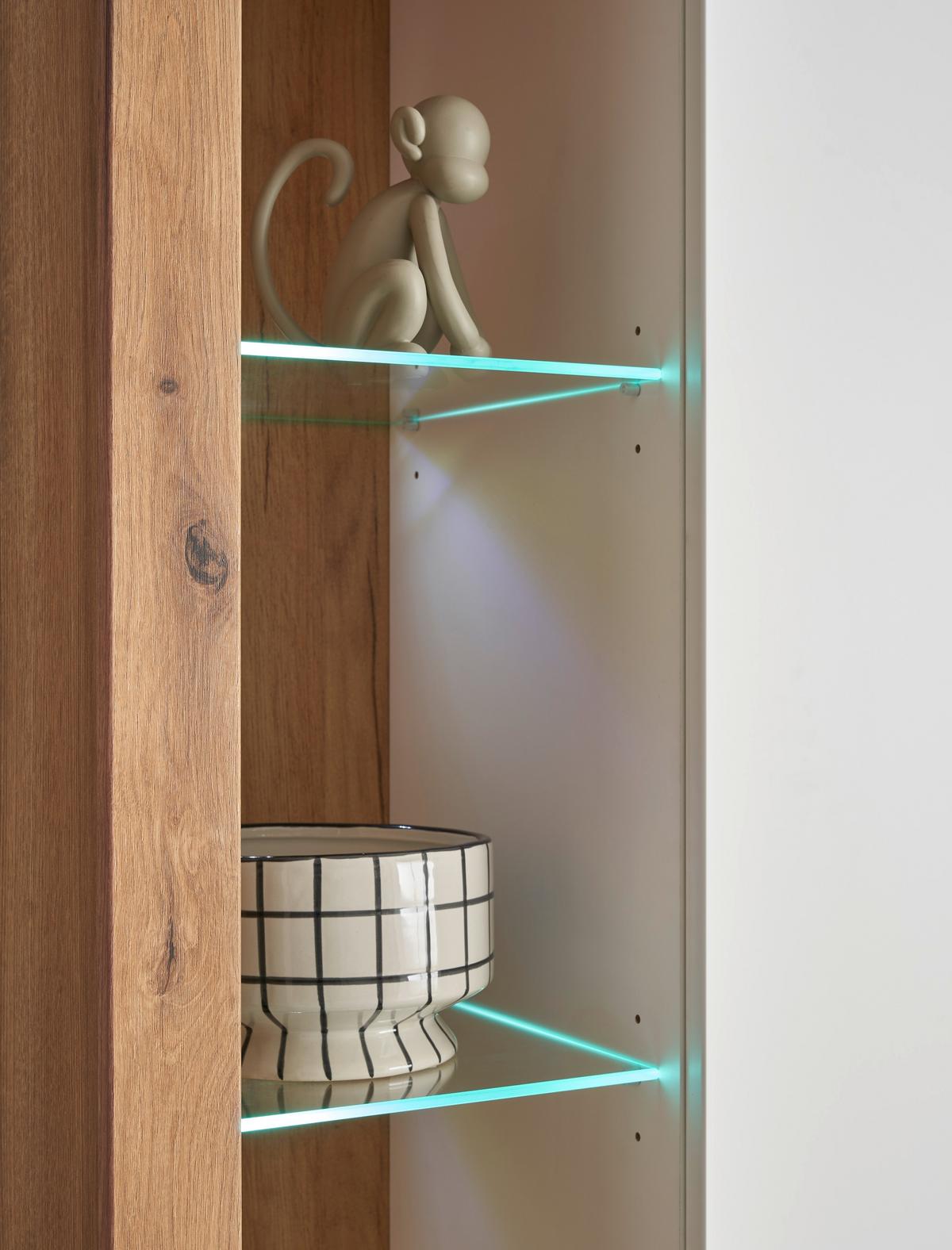 Mehrzweckschrank Brixen Weiß/Eichefarben B: 80cm - Eichefarben/Schwarz, Design, Glas/Holzwerkstoff (80/195/37cm) - MID.YOU