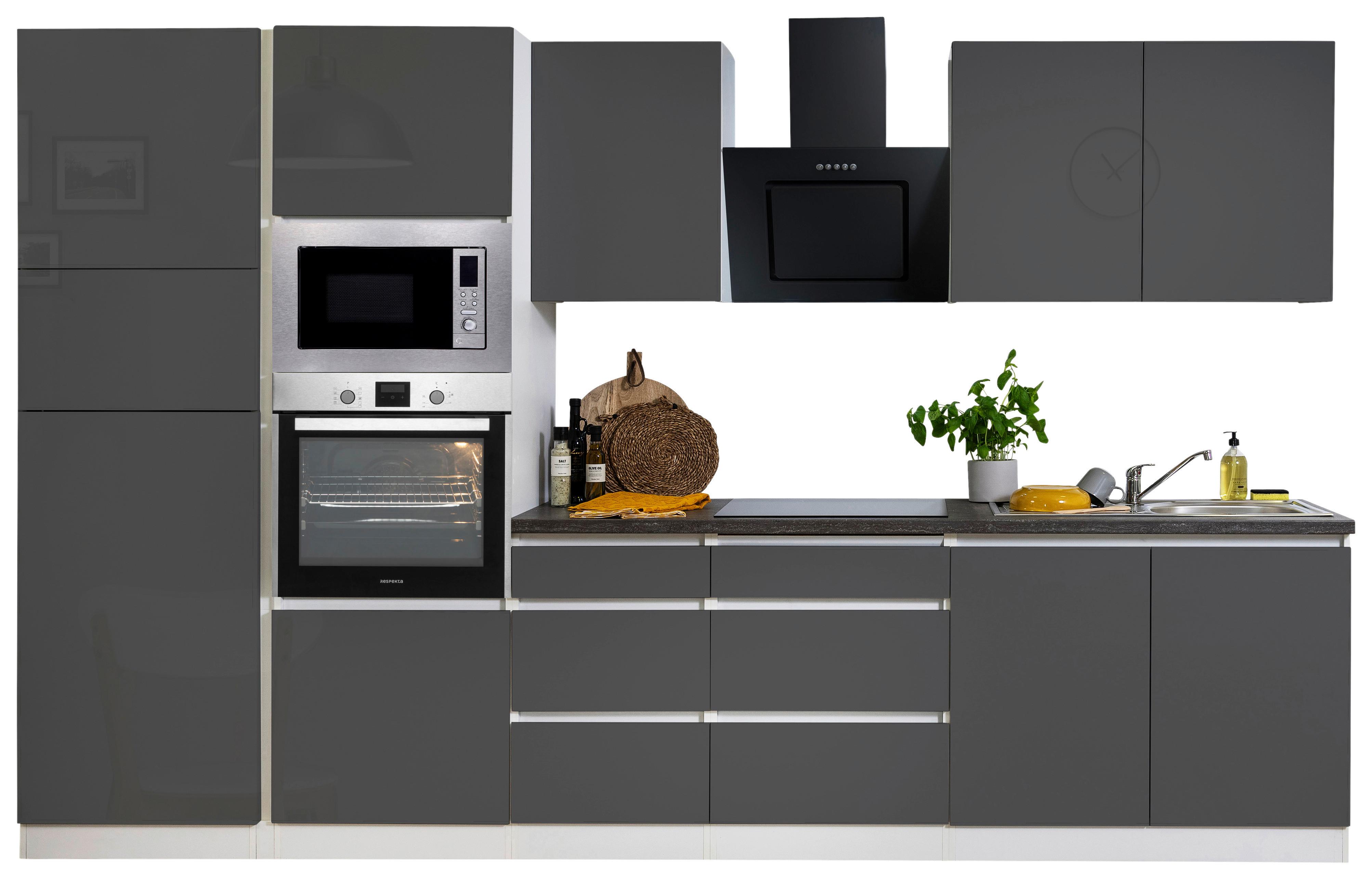 Küchenblock Lorena Küchenblock 335 cm - Grau Hochglanz/Graphitfarben, Basics, Holzwerkstoff (335cm) - Respekta