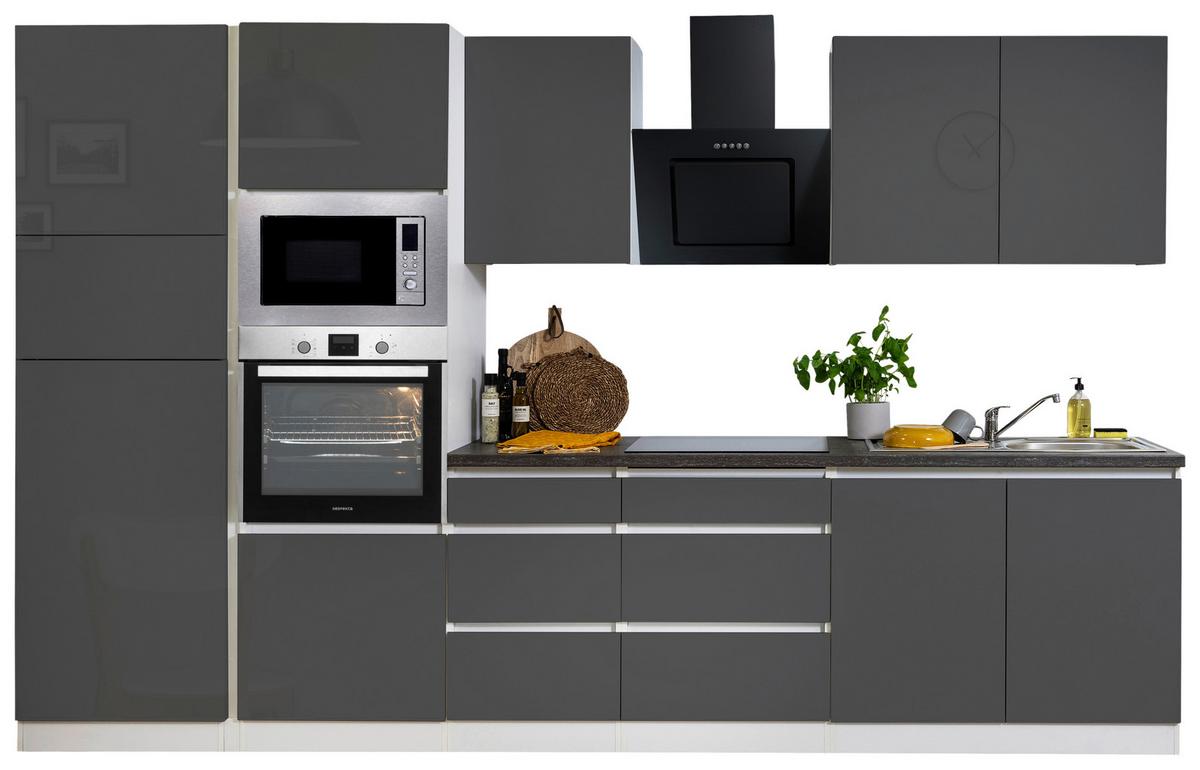 Küchenblock Lorena Küchenblock 335 cm - Grau Hochglanz/Graphitfarben, Basics, Holzwerkstoff (335cm) - Respekta