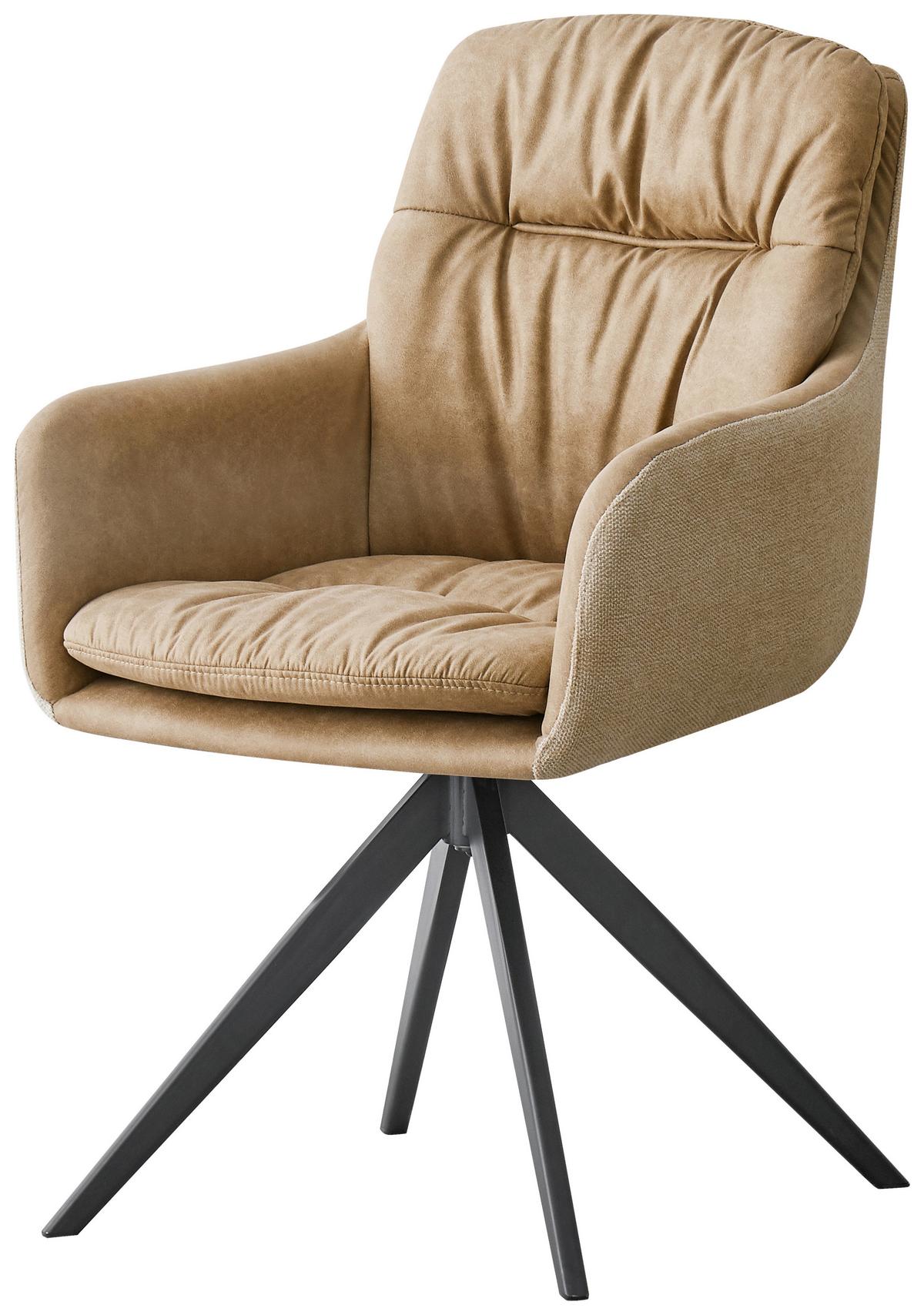 Armlehnstuhl Dian 125 - Taupe/Schwarz, MODERN, Textil/Metall (57/87/64,5cm) - Kayoom