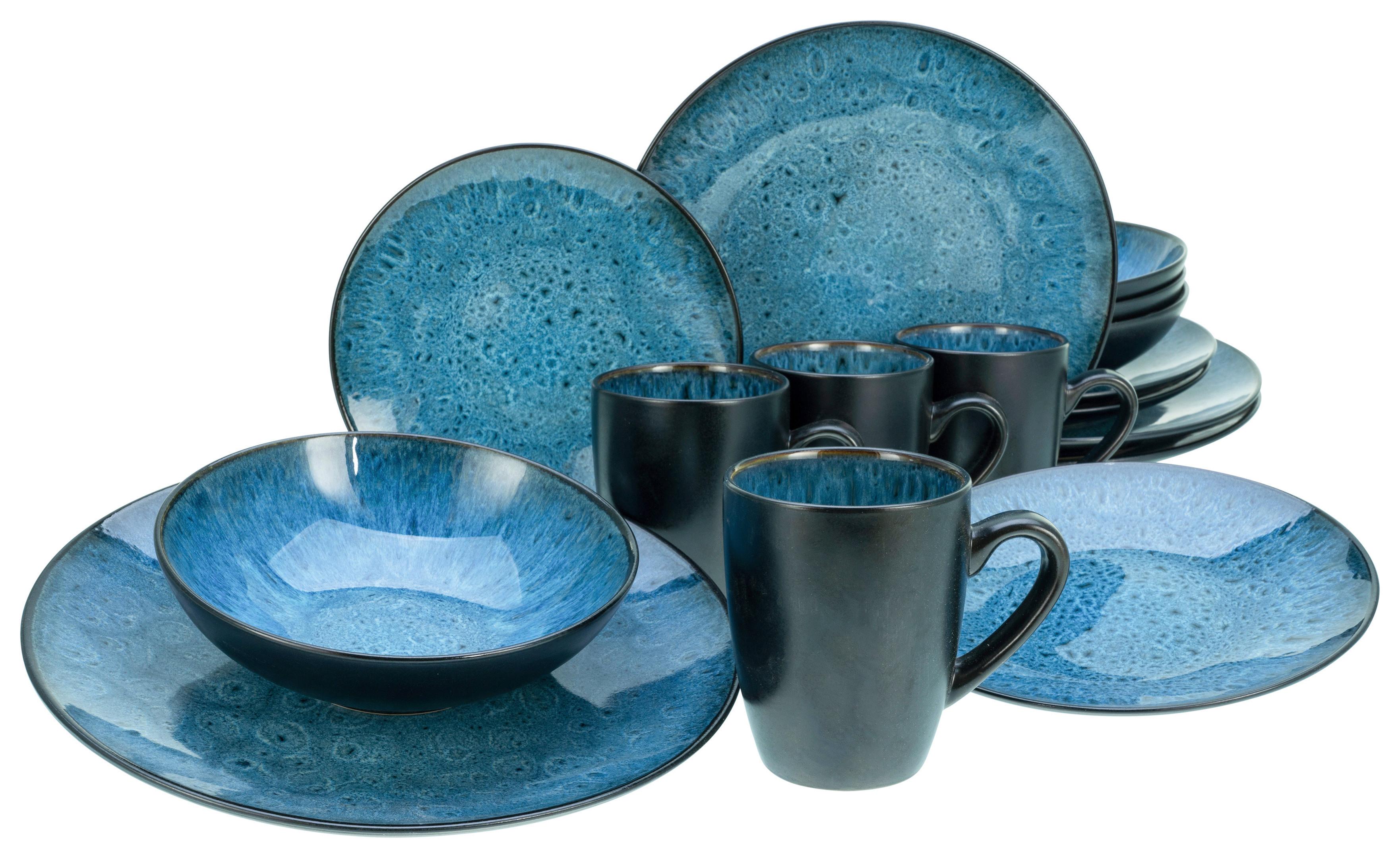 Kombiservice Capri Keramik 4 Personen Geschirr Set - Blau/Dunkelblau, Trend, Keramik (40/26/31cm) - Creatable