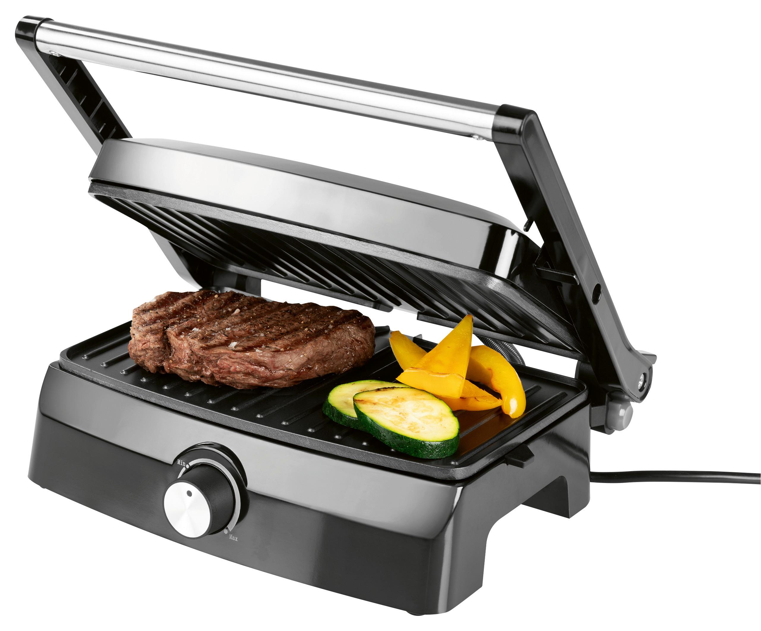 Kontaktgrill Gourmetmaxx - Edelstahlfarben/Schwarz, MODERN, Kunststoff/Metall (26,8/22,9/13cm)