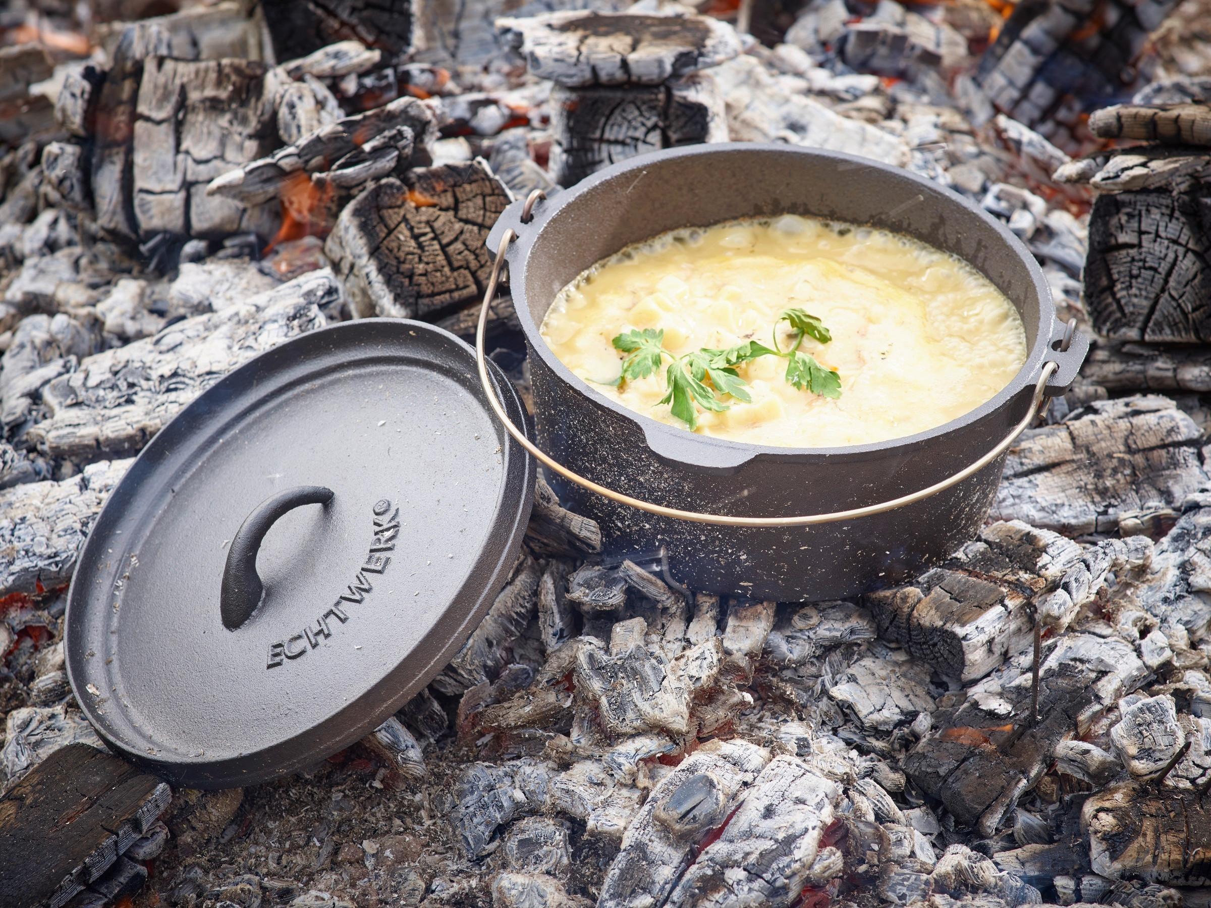 Dutch Oven 7-tlg. Gusseisen Ø 24/16,5/30cm Mit Deckelheber - Schwarz, Trend, Metall - Echtwerk