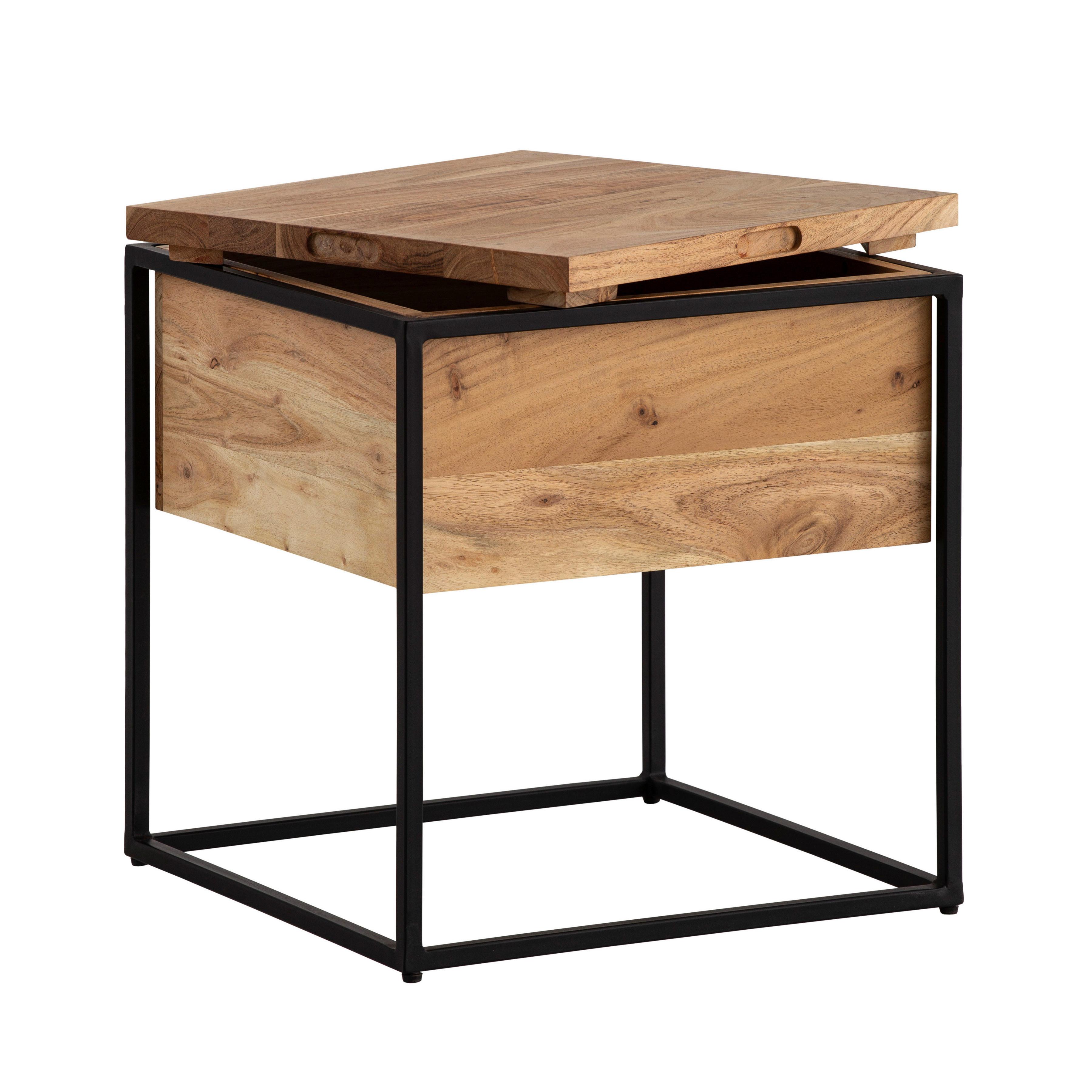 Beistelltisch Akaziefarben L: 47 cm - Schwarz/Akaziefarben, Design, Holz/Metall (47/47/51,5cm) - Livetastic
