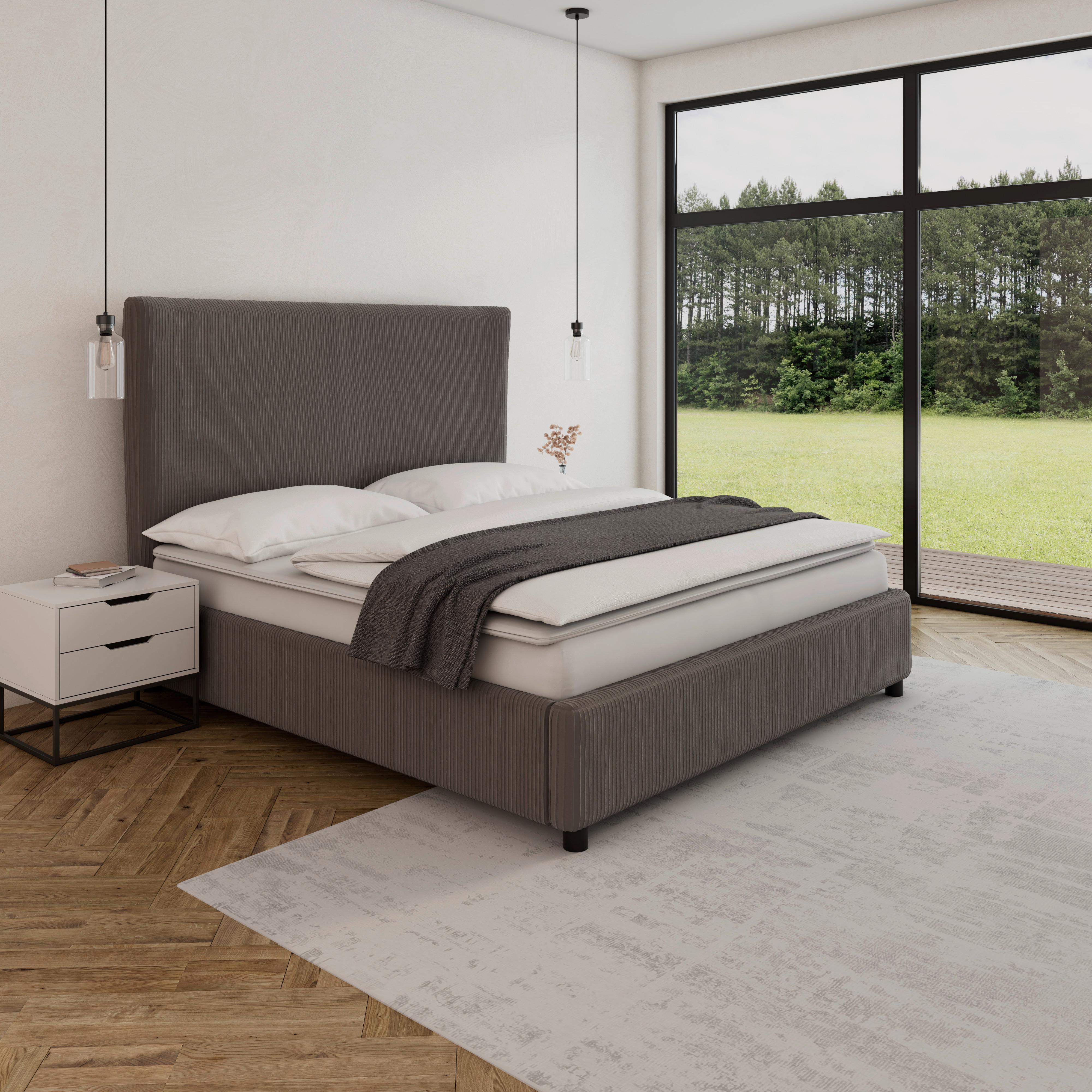 Čalouněná postel SOPHIE 180x200, šedá - šedá/tmavě hnědá, Moderní, dřevo/textil (180/200cm) - Bessagi Home