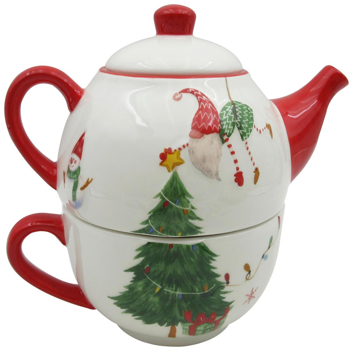 Tea-For-One-Set Gustav - Rot/Weiß, KONVENTIONELL, Keramik (17/12/17cm) - Luca Bessoni