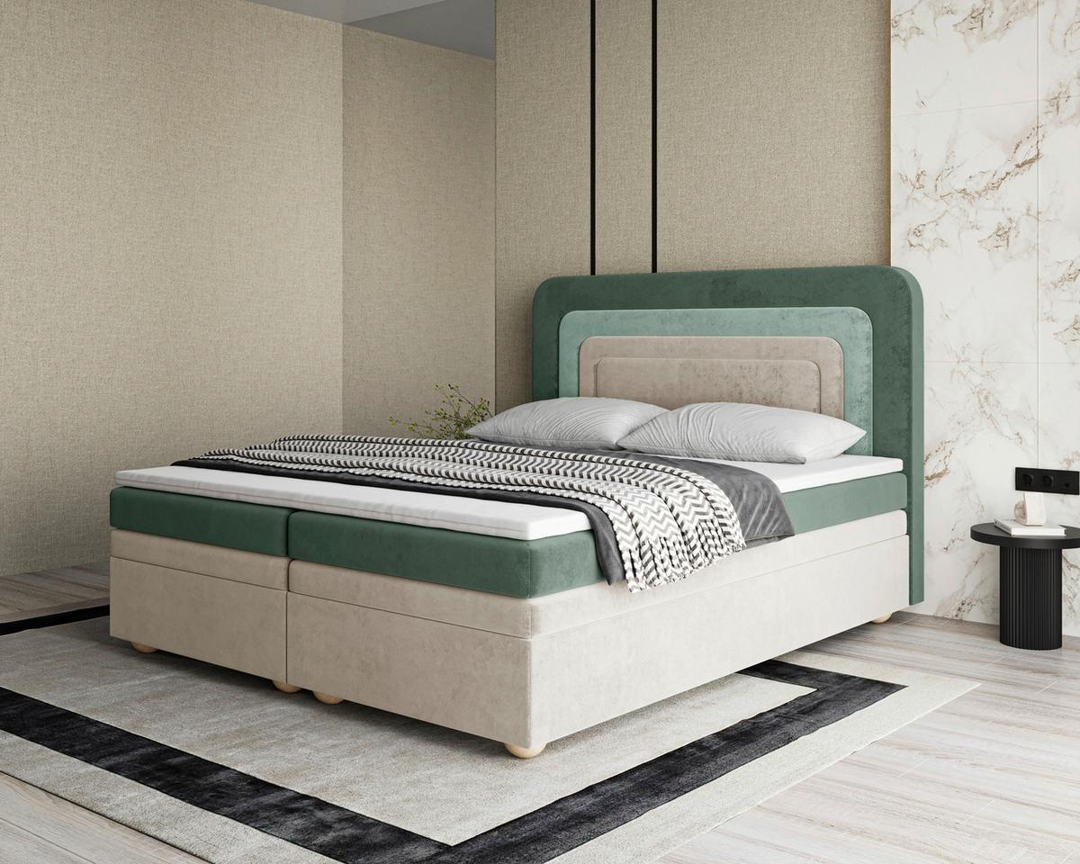 Boxbett Nest Lf:160x200 D.grün/Beige/Mgrün - Dunkelgrün/Beige, MODERN, Holz/Kunststoff (160/200cm) - MID.YOU