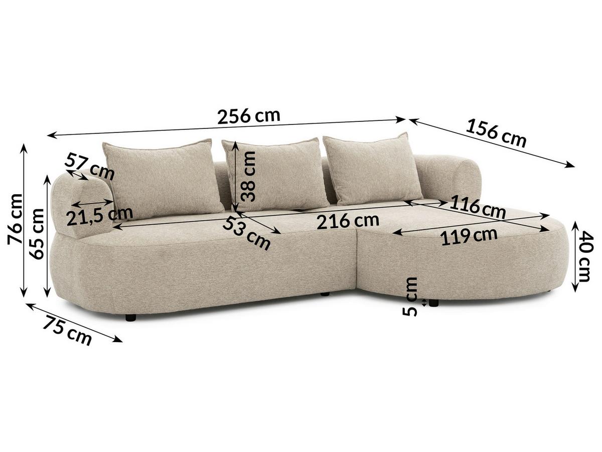 Ecksofa Ferro Beige S: 256x156 cm - Beige/Schwarz, Design, Textil (256/156cm) - Livetastic