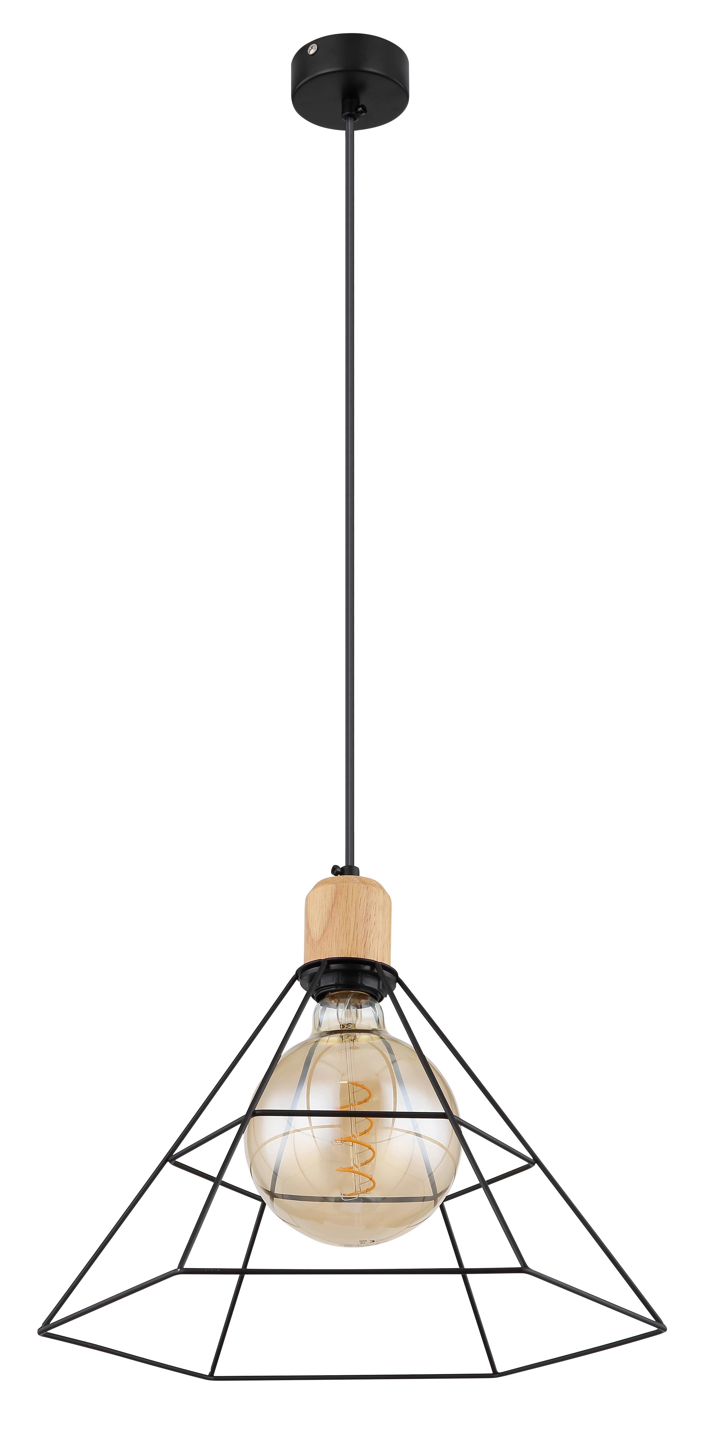 Hängeleuchte Kegi H: 120 cm 1-Flammig Holz/ Metall - Schwarz/Braun, KONVENTIONELL, Holz/Metall (35/120cm) - Globo