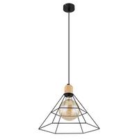 Hängeleuchte Kegi H: 120 Cm 1-Flammig Holz/ Metall - Schwarz/Braun, KONVENTIONELL, Holz/Metall (35/120cm) - Globo