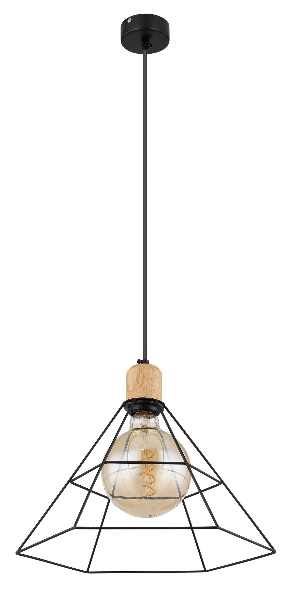 Hängeleuchte Kegi H: 120 Cm 1-Flammig Holz/ Metall - Schwarz/Braun, KONVENTIONELL, Holz/Metall (35/120cm) - Globo