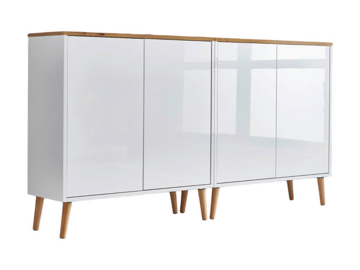 Sideboard Mailand2 B:158cm Eiche/weiß - Weiß Hochglanz/Eiche Artisan, MODERN, Holzwerkstoff (158/86/33cm) - MID.YOU