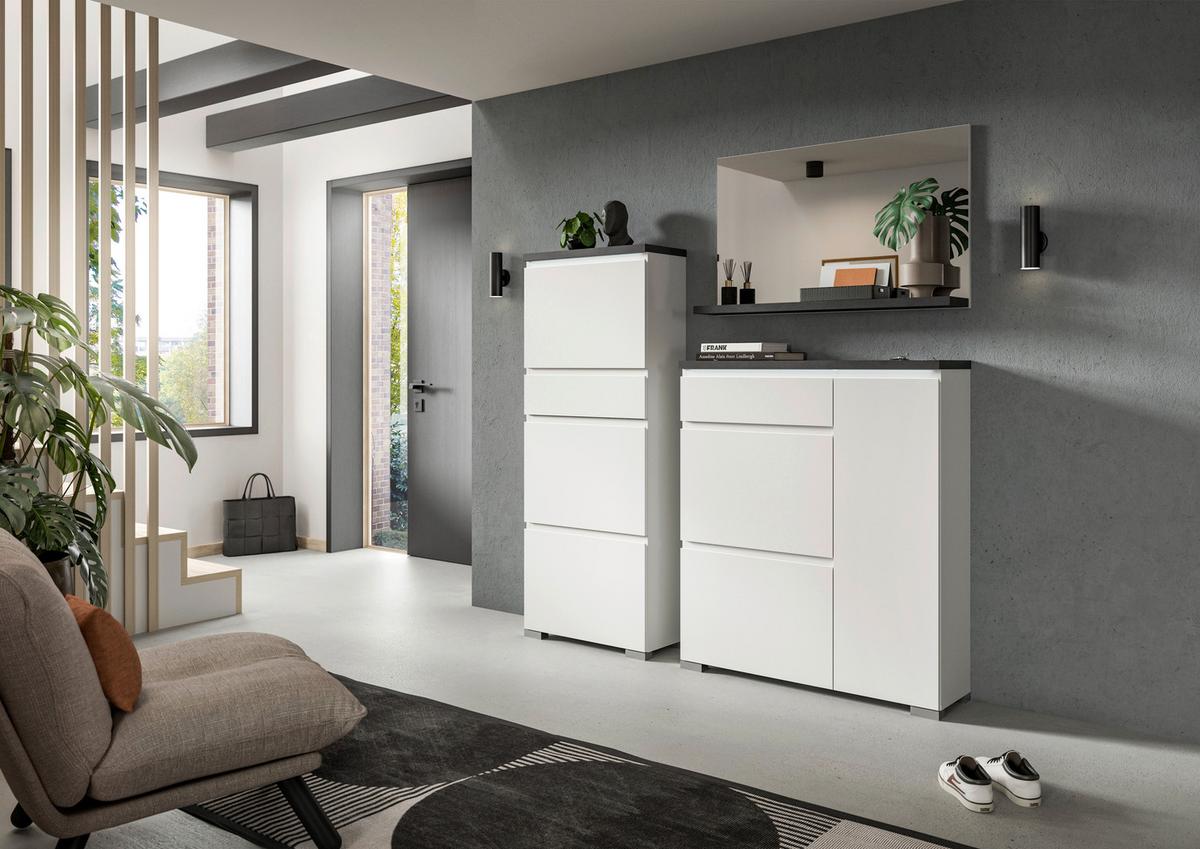 Schuhschrank Shoelove Weiß, Grau B: 95cm - Silberfarben/Weiß, MODERN (95/109/27cm)