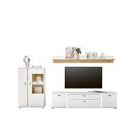 Wohnwand Long Island Weiß/Eiche Wotan B: 290cm - Eiche Wotan/Weiß, Design, Glas/Holzwerkstoff (290/170/42cm) - MID.YOU