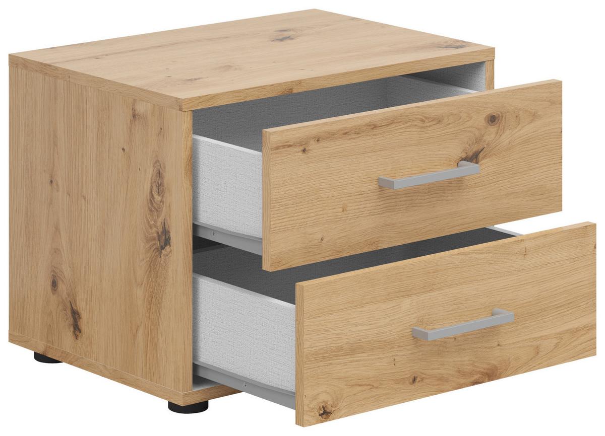 Nachtkästchen Smart Ii Eiche Dekor, 2 Laden, B: 50cm - Silberfarben/Weiß, KONVENTIONELL, Holzwerkstoff (50/37,7/35cm)