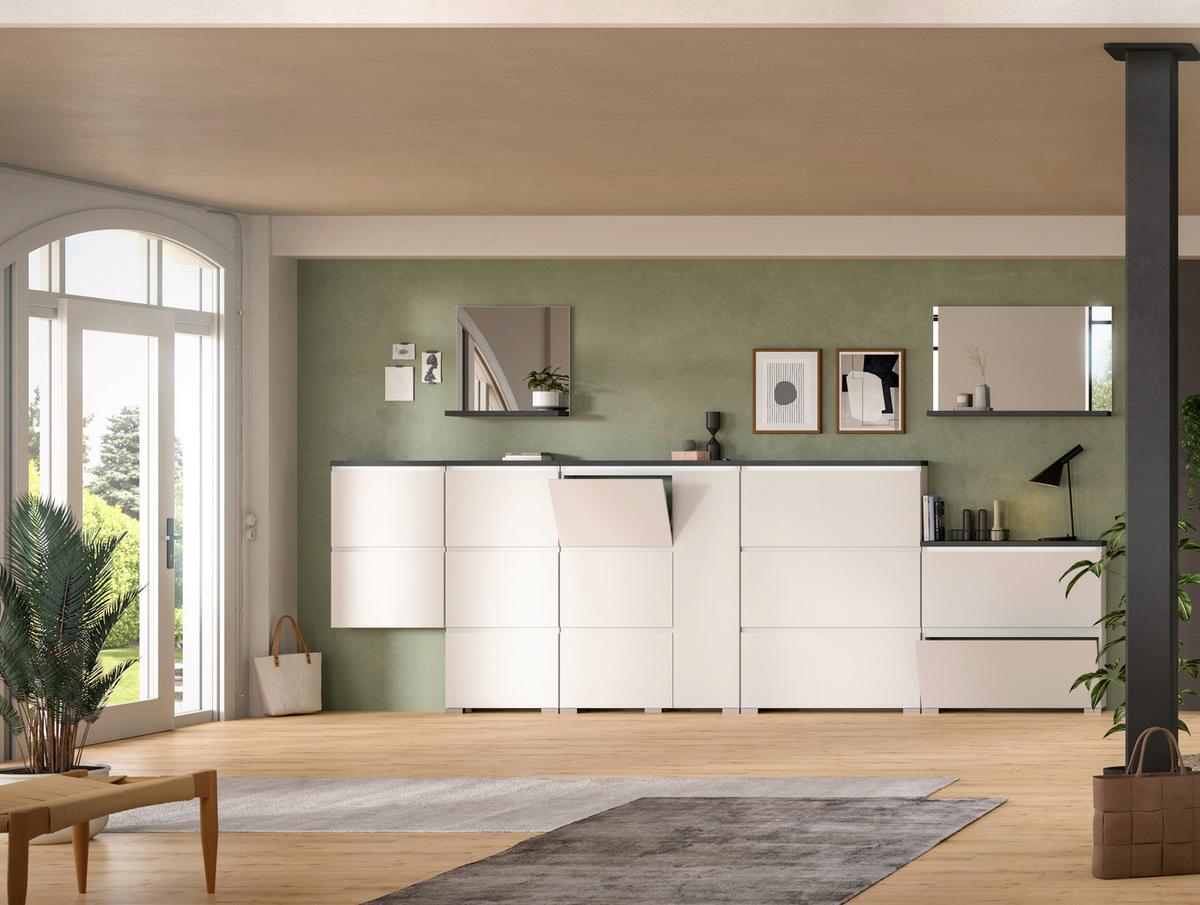 Schuhregal Shoelove Weiß, Grau B: 95cm - Weiß/Grau, MODERN, Holzwerkstoff (95/194/27cm) - Mömax