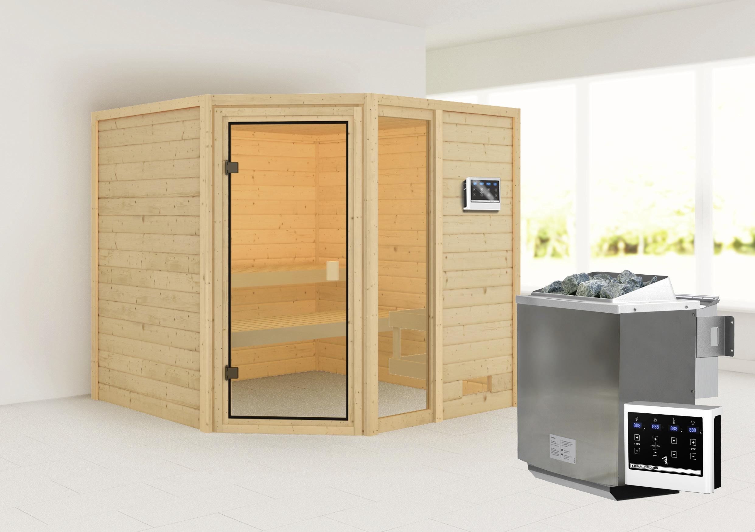Sauna Lille 3 Mit Ext. Steuerung 196x187x196 Cm - Naturfarben, Basics, Holz (196/187/196cm) - Karibu