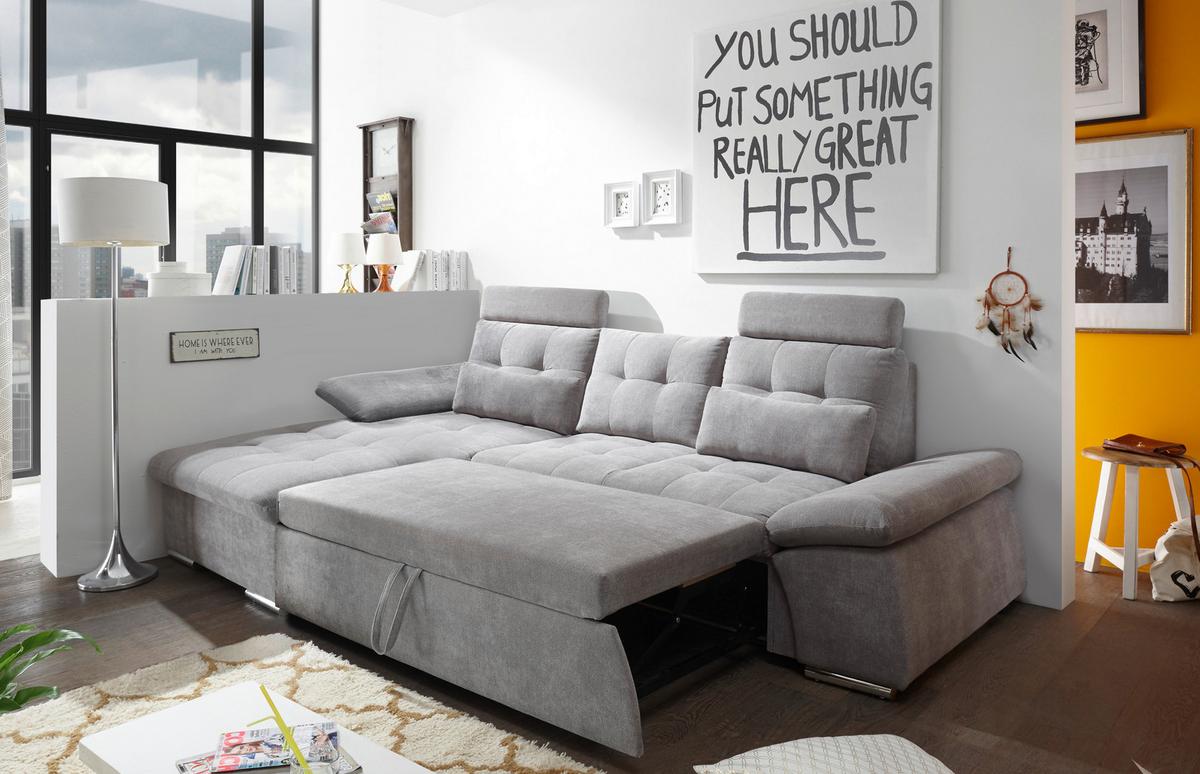 Sedací souprava s rozkladem Nalo hnědá - barvy stříbra/jílová barva, Konvenční, kompozitní dřevo/textil (170/268cm) - MID.YOU