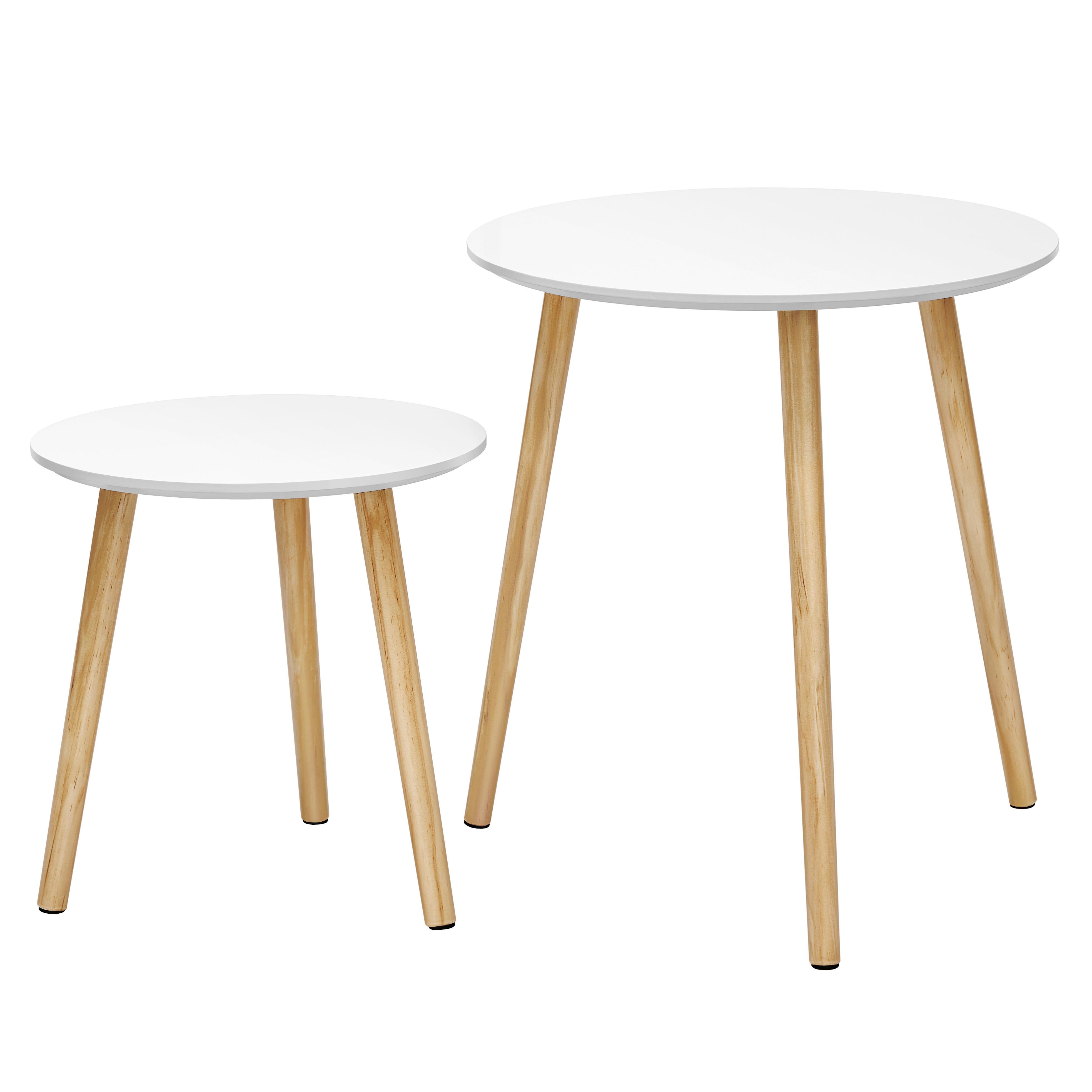 Sada príručných stolíkov biela - biela/prírodná farba, Trend, drevo/kompozitné drevo (35-45/35-45/35-50cm) - Boxxx