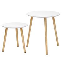 Beistelltisch 2-teiliges Set Weiß, Kieferfarben - Naturfarben/Weiß, Trend, Holz/Holzwerkstoff (35-45/35-45/35-50cm) - Boxxx