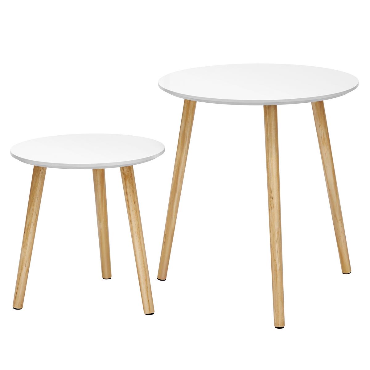 Beistelltisch 2-teiliges Set Weiß, Kieferfarben - Naturfarben/Weiß, Trend, Holz/Holzwerkstoff (35-45/35-45/35-50cm) - Boxxx