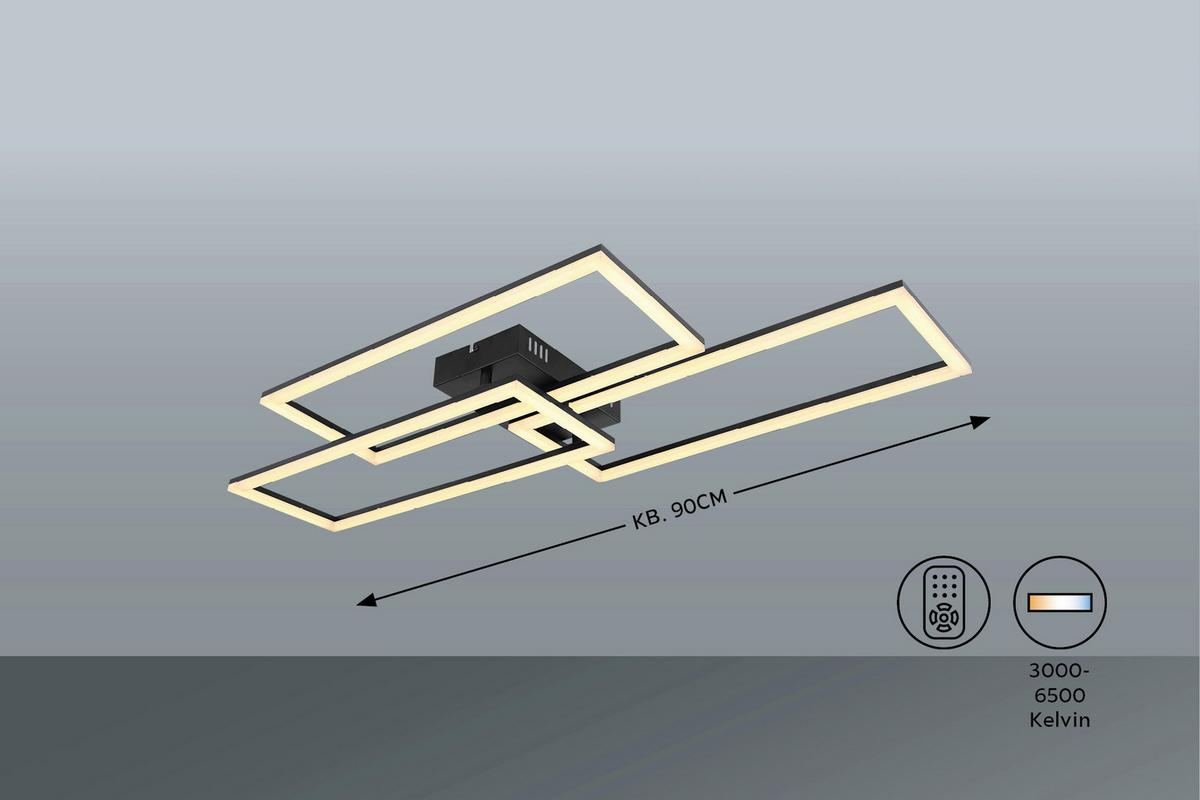 Stropní LED svítidlo Bekka, max. 58 Watt - černá/opál, Moderní, kov/plast (90/40/8cm) - Premium Living