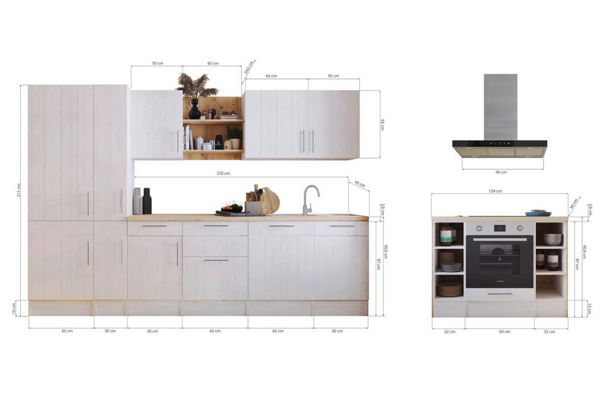 Küchenblock Anton Inselküche 310 Cm - Wildeiche/Lärchefarben, LIFESTYLE, Holzwerkstoff (310-124cm) - Respekta