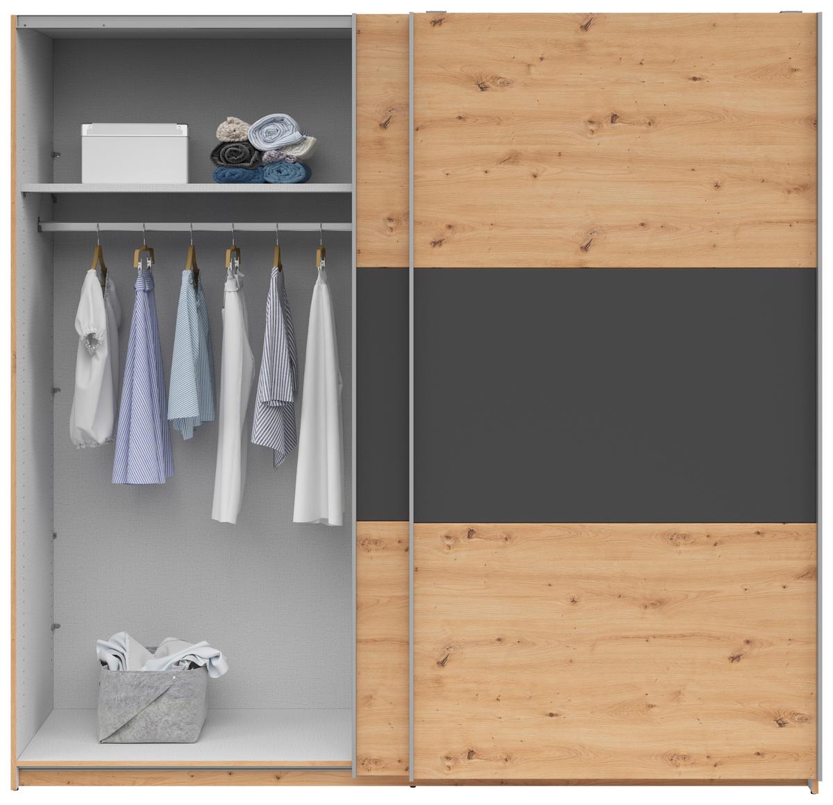 Schwebetürenschrank B: 218 Cm Saturn Graphitf./eiche Dekor - Graphitfarben/Eiche Artisan, KONVENTIONELL, Holzwerkstoff (218/210/59cm)
