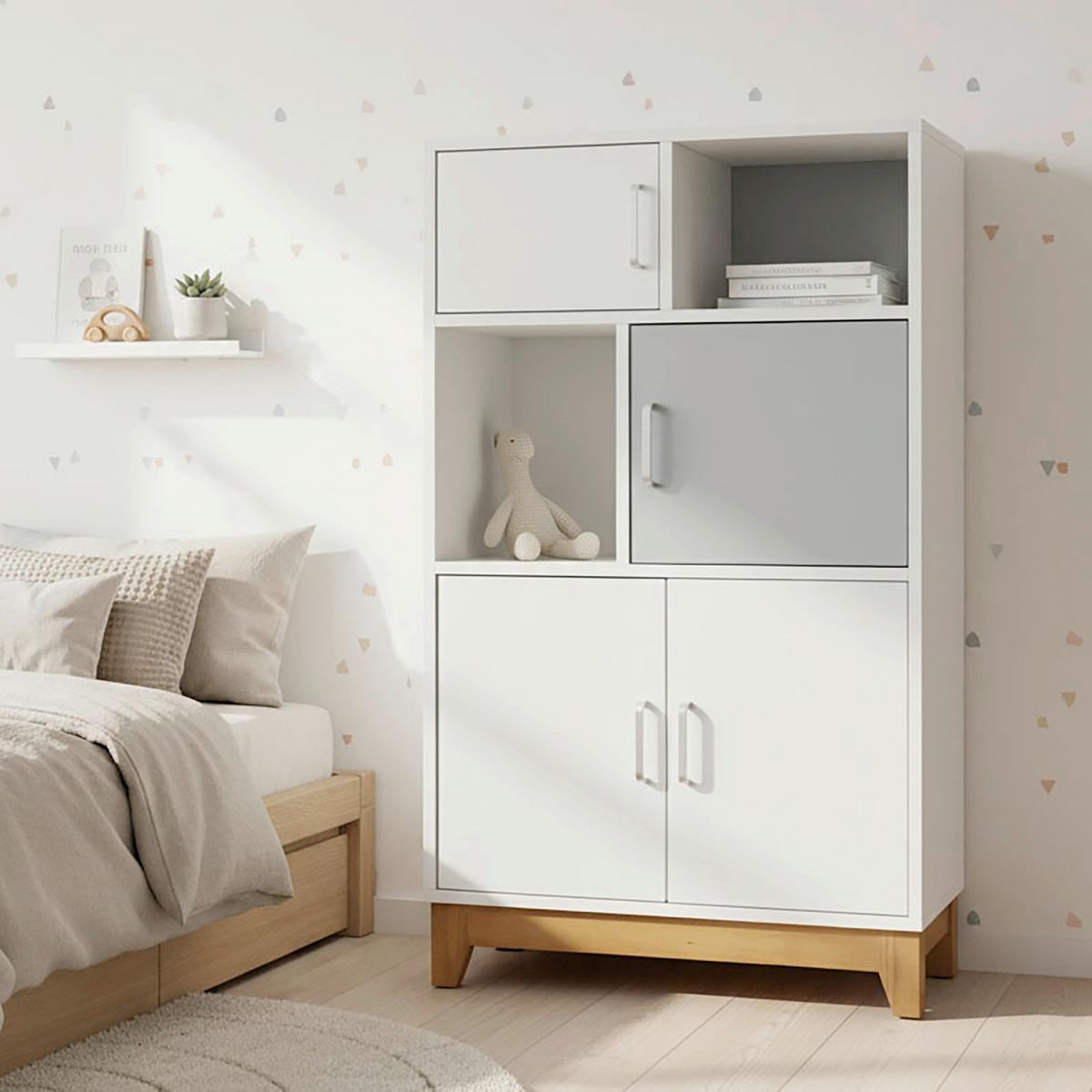 Regál do dětského pokoje DANNY bílo-šedý - šedá/bílá, Moderní, kov/dřevo (60/103/34cm) - Bessagi Kids