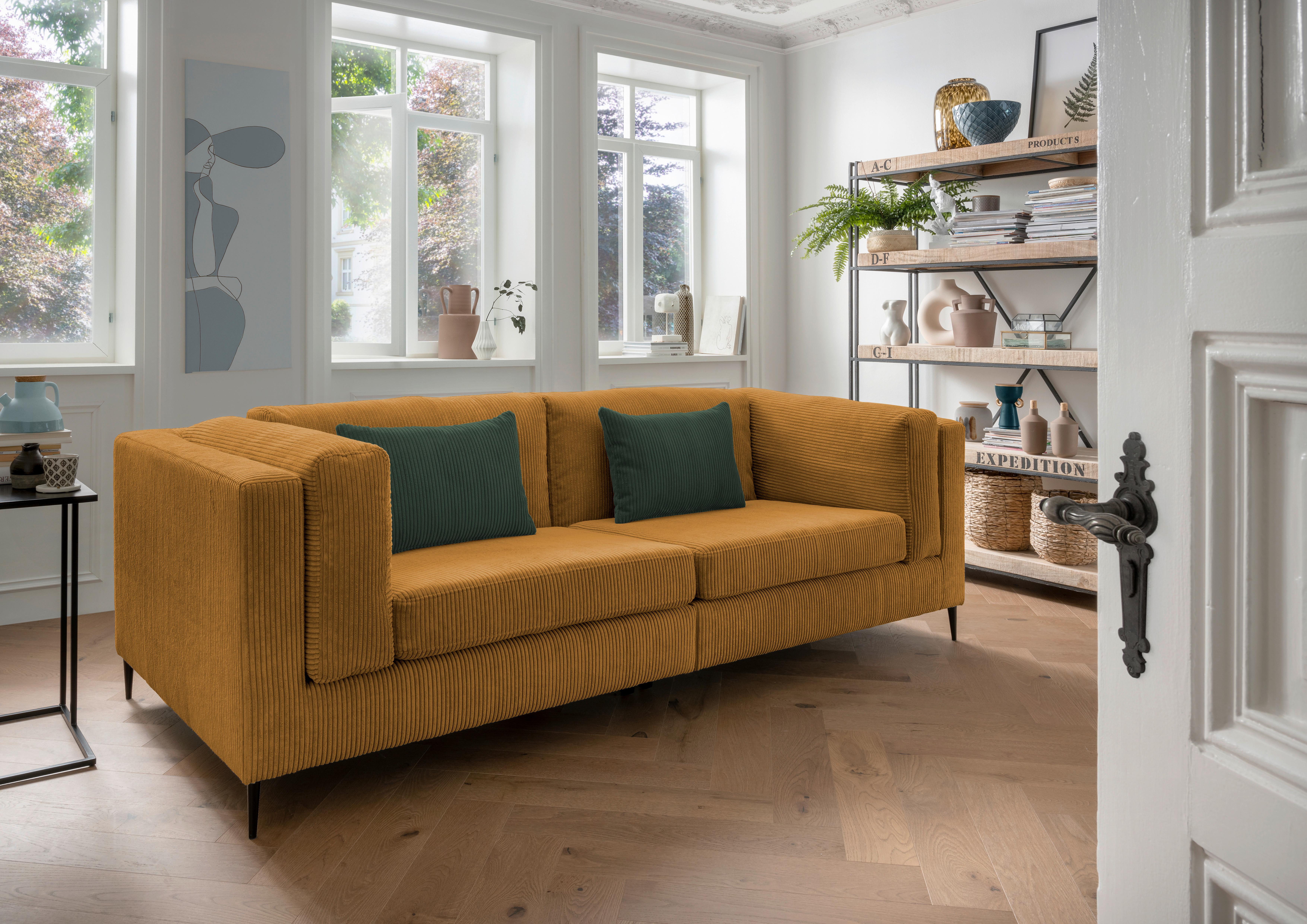 3-Sitzer-Sofa Roma Goldfarben Kord - Dunkelgrün/Goldfarben, Design, Textil (250/82/112cm) - Livetastic