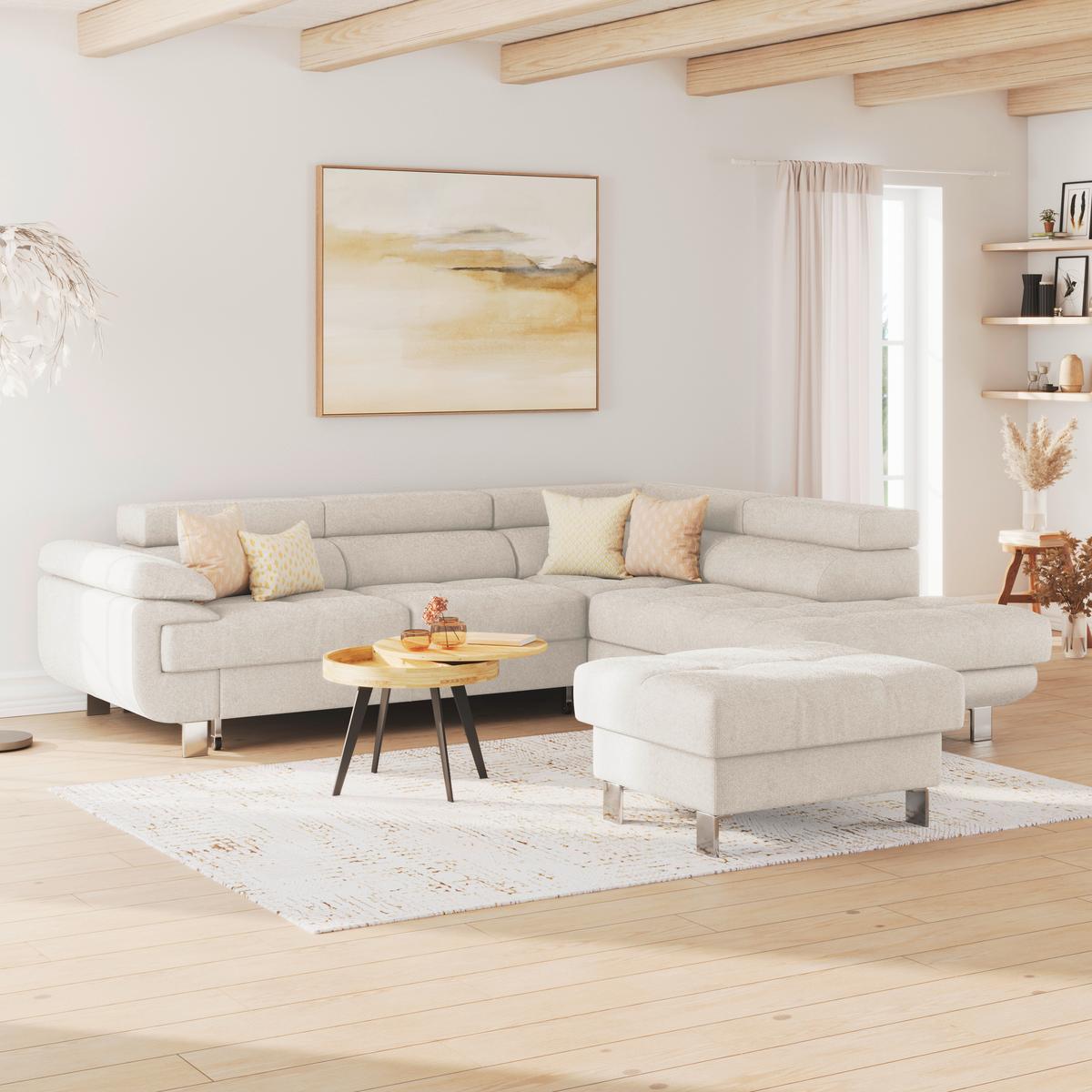 Ecksofa Savona - Perlmutt, MODERN, Textil (270/230cm) - Ondega