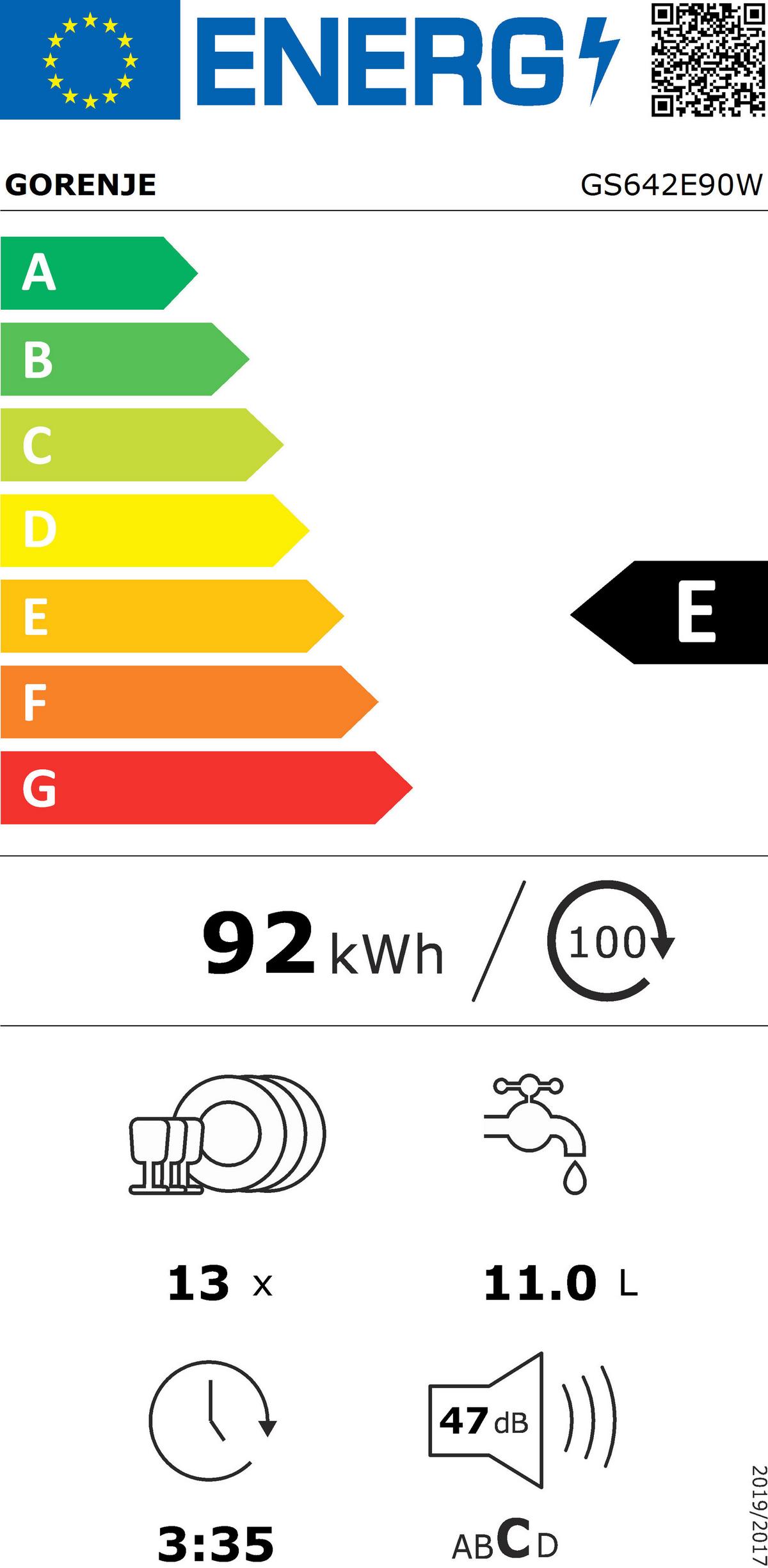 Geschirrspüler Gs642e90w B: 59,9 Cm Freistehend Weiß - Weiß, Basics, Kunststoff/Metall (59,9/84,5/59,7cm) - Gorenje