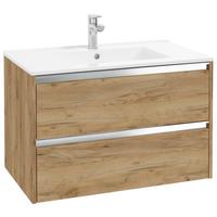 Waschbecken mit Unterschrank Nena B: 80 cm Eiche Dekor - Eichefarben/Weiß, MODERN, Keramik/Holzwerkstoff (80cm) - MID.YOU