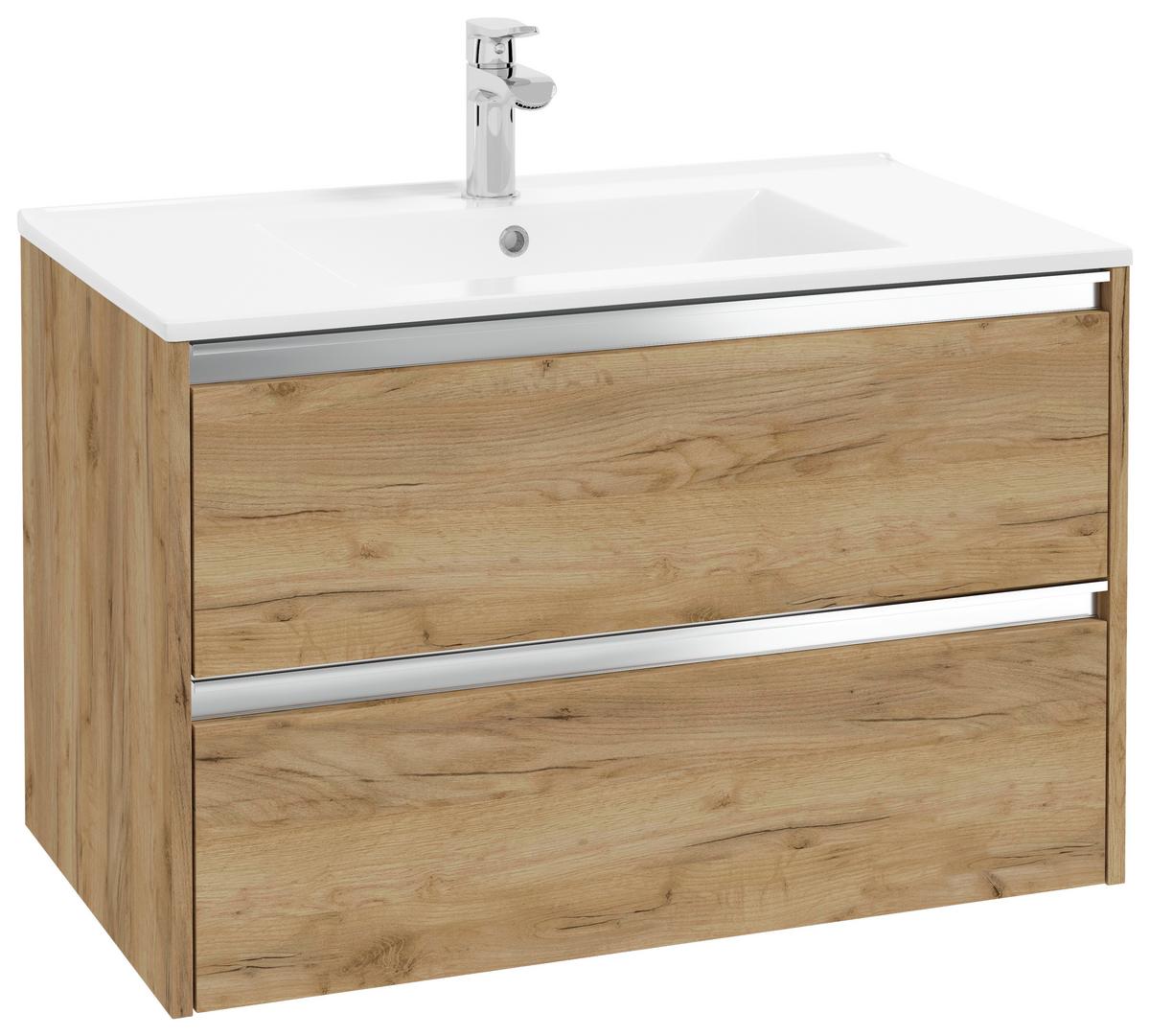 Waschbecken mit Unterschrank Nena B: 80 cm Eiche Dekor - Eichefarben/Weiß, MODERN, Keramik/Holzwerkstoff (80cm) - MID.YOU