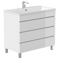 WASCHTISCHKOMBI Fellini Weiß HG B: 90cm - Weiß Hochglanz/Weiß, Basics, Holzwerkstoff/Stein (90cm) - MID.YOU