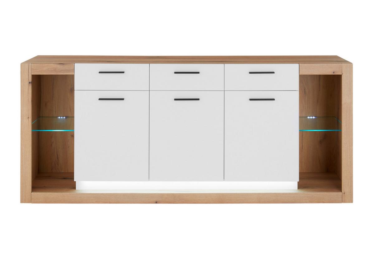 Sideboard Brixen Weiß/Eichefarben B: 198cm - Eichefarben/Weiß, Design, Glas/Holzwerkstoff (198/83/43cm) - MID.YOU