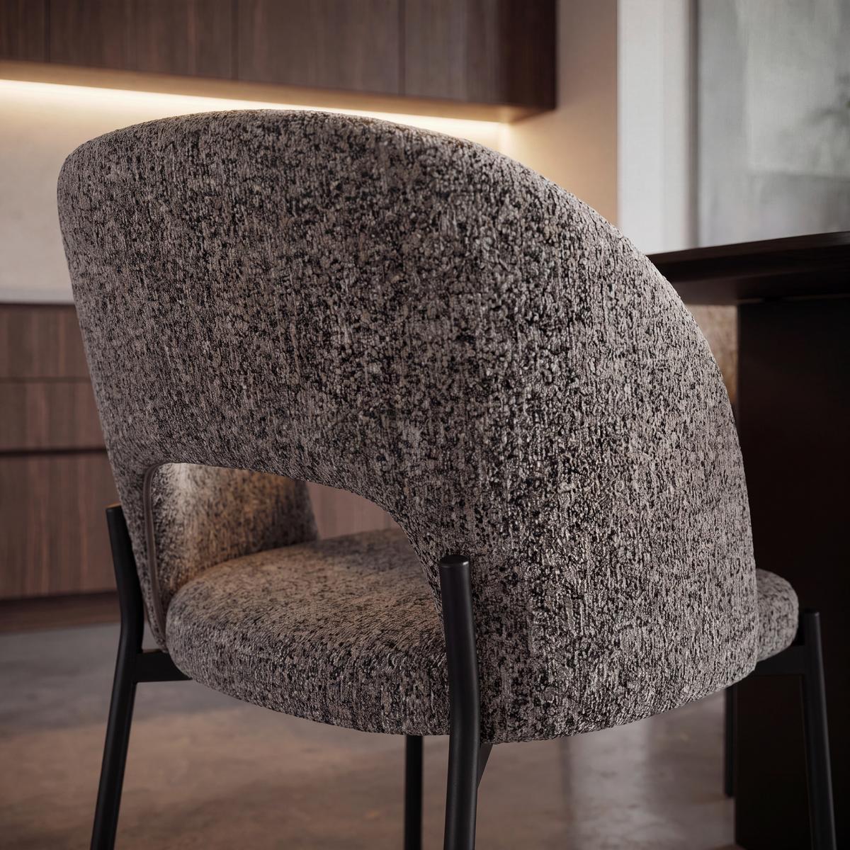 Židle Nadiya lněný vzhled, čalouněné - černá/hnědá, Moderní, kov/dřevo (52/78/56cm) - Bessagi Home