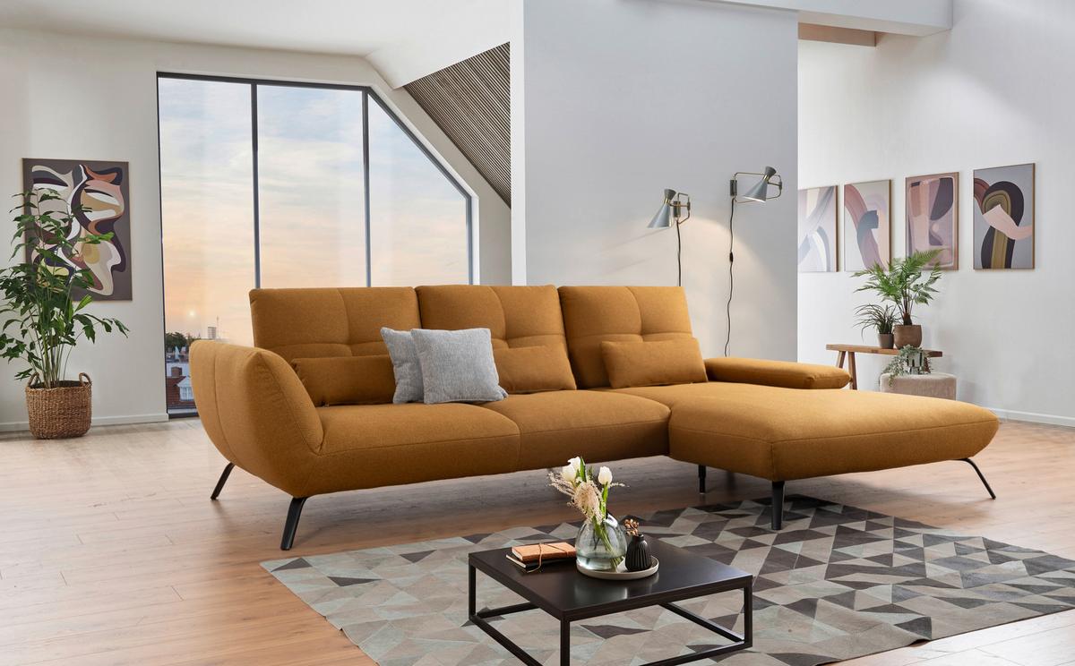 Wohnlandschaft Dover Xc - Currygelb/Dunkelgelb, MODERN, Holzwerkstoff/Textil (301/191cm)