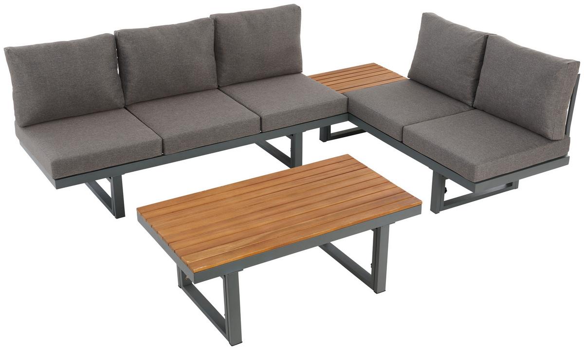 Loungegarnitur 3-Tlg Paris Aus Akazienholz/Stahl mit Kissen - Grau/Teakfarben, MODERN, Holz/Metall - Beldano