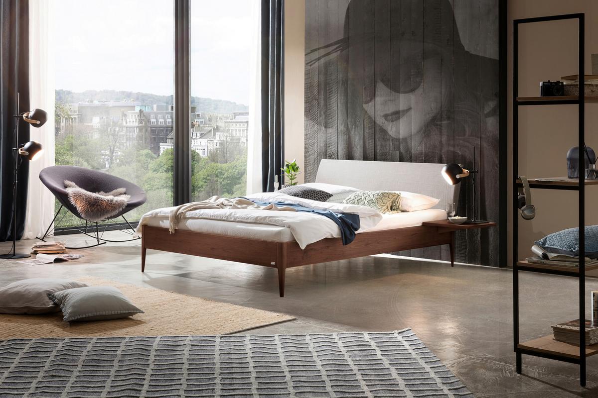 Bett Fanano Nussbaumfarben 140x200 Cm - Nussbaumfarben/Hellgrau, KONVENTIONELL, Holz/Textil (140/200cm) - Hasena