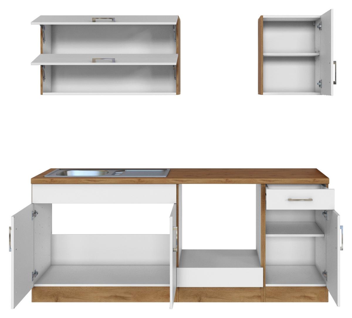 Küchenzeile Sorrento ohne Geräte 210 cm Weiß/Eiche Dekor - Eichefarben/Eiche Wotan, MODERN, Holzwerkstoff (210cm) - Held