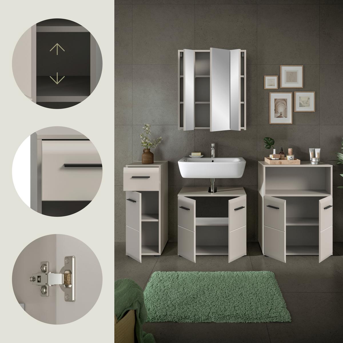 Badezimmer Ice Kaschmir B: 150cm - Kaschmir/Schwarz, Trend, Glas/Holzwerkstoff (150cm) - MID.YOU