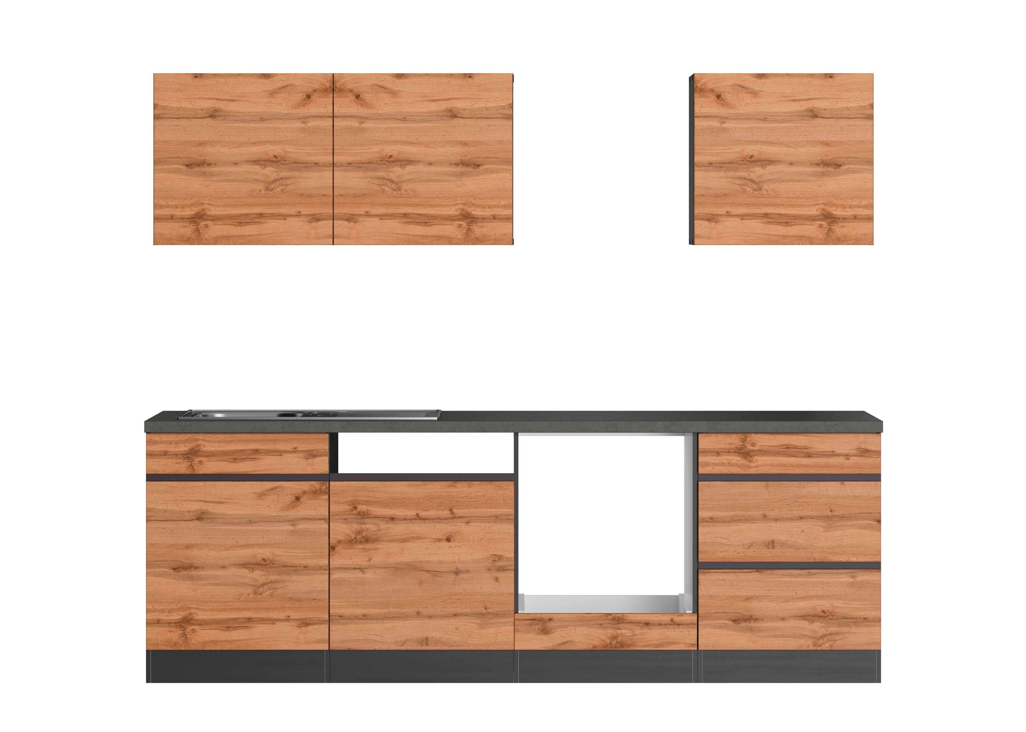 Küchenzeile Turin ohne Geräte B: 240 cm Graphit/Eiche Dekor - Eiche Wotan/Graphitfarben, Design, Holzwerkstoff (240cm) - Held