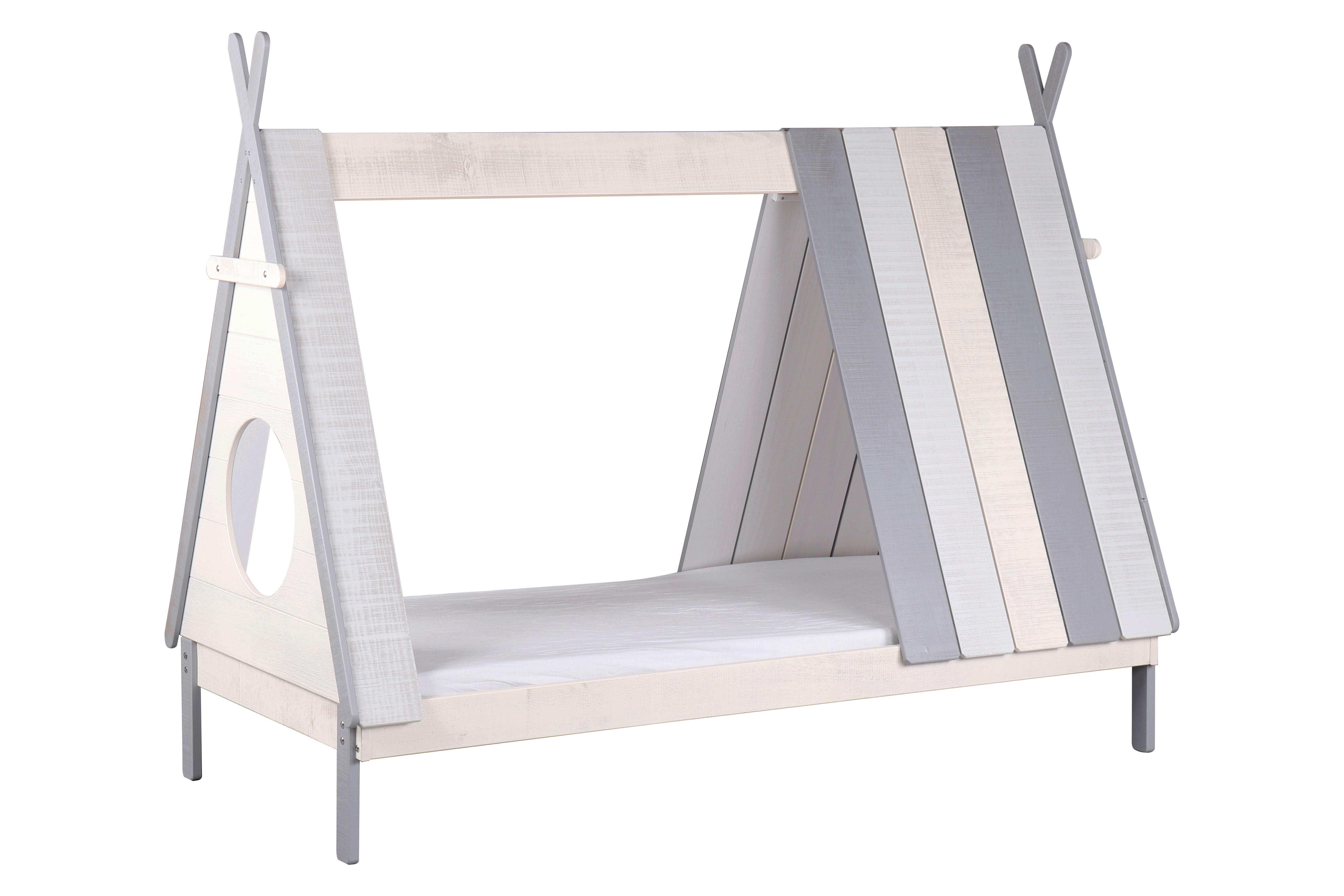 HAUSBETT Weiß/Grau 90x200cm - Weiß/Grau, Design, Holz/Holzwerkstoff (90/200cm) - Livetastic