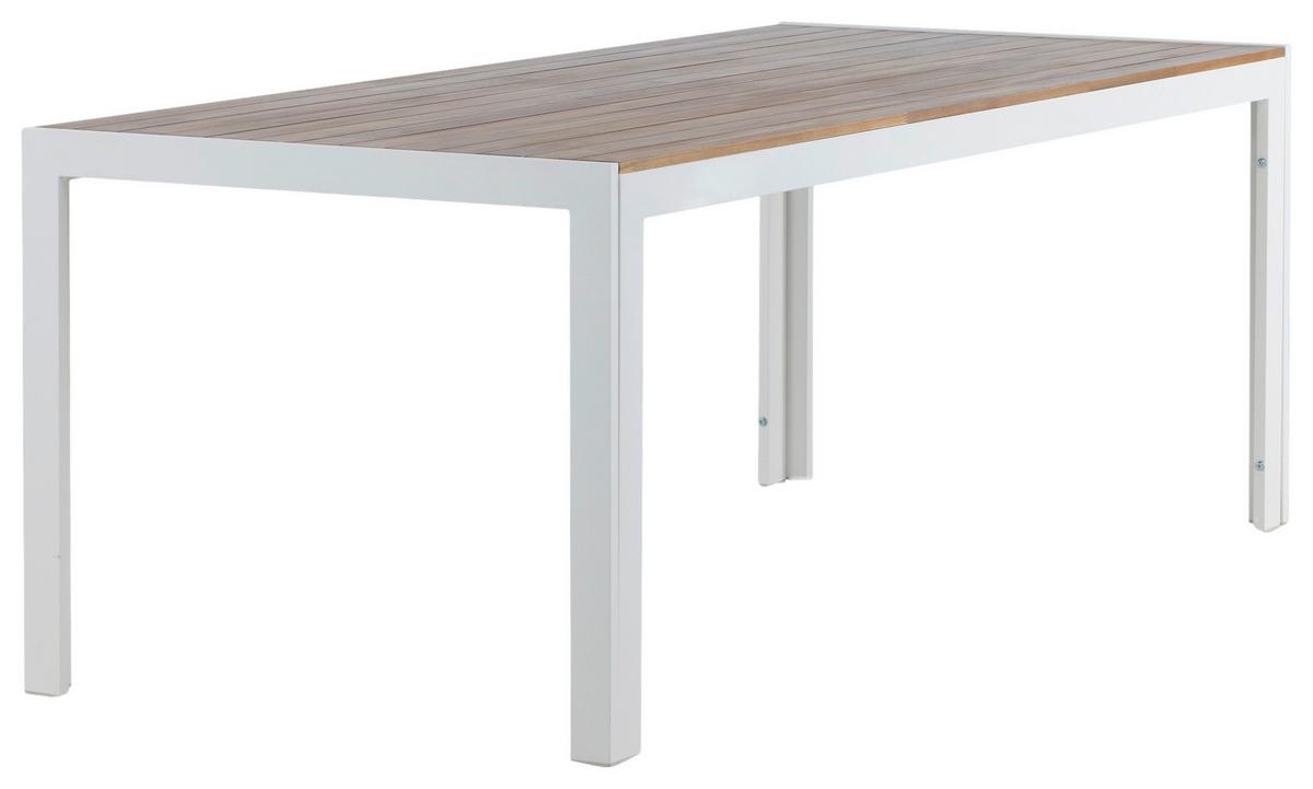 Gartentisch Bois - Weiß/Akaziefarben, KONVENTIONELL, Holz/Metall (200/100/76cm) - Gardenson