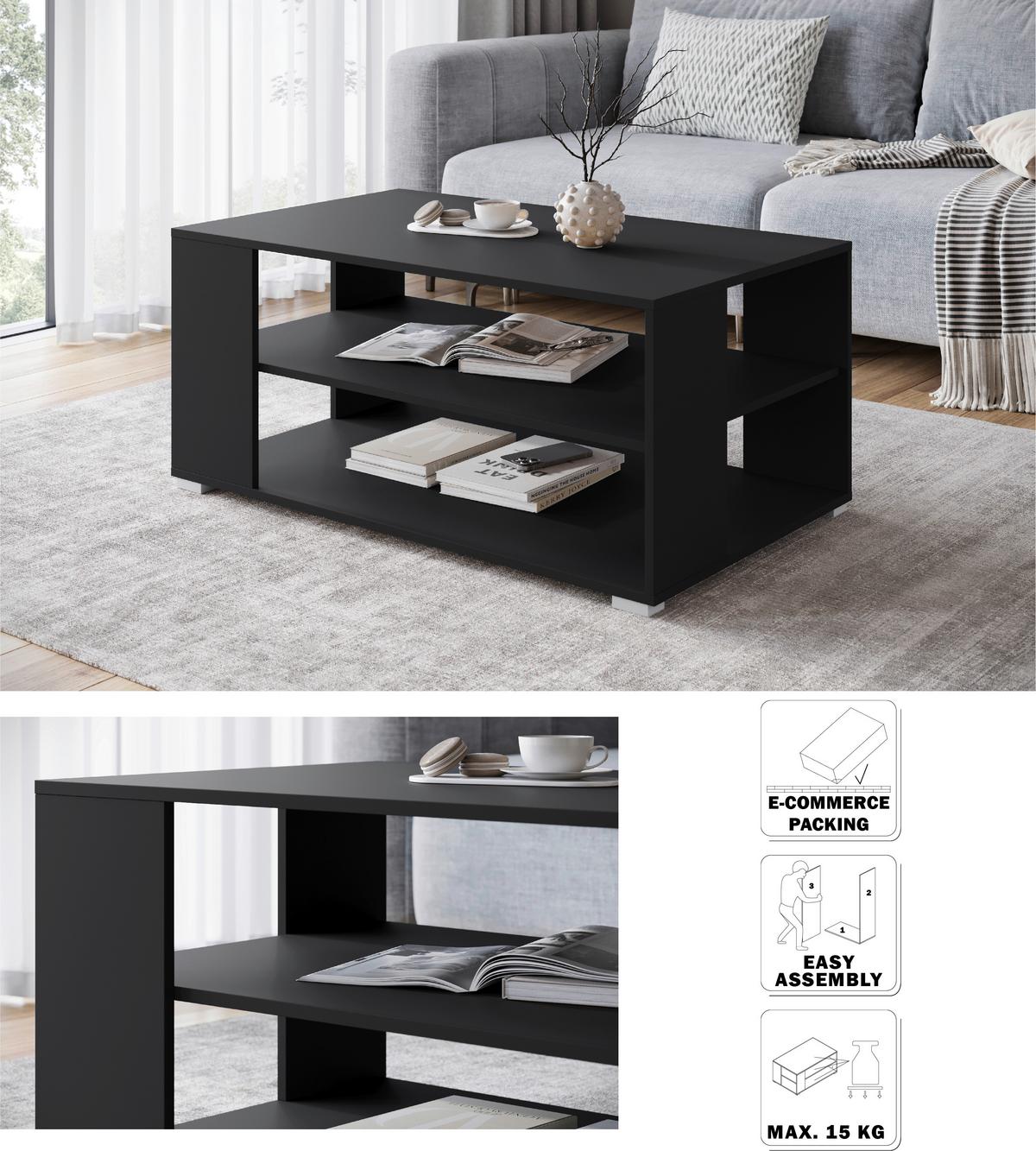 Couchtisch Narobi-I Schwarz B: 100 cm - Schwarz/Grau, Trend, Holzwerkstoff/Kunststoff (100/45/60cm) - Livetastic
